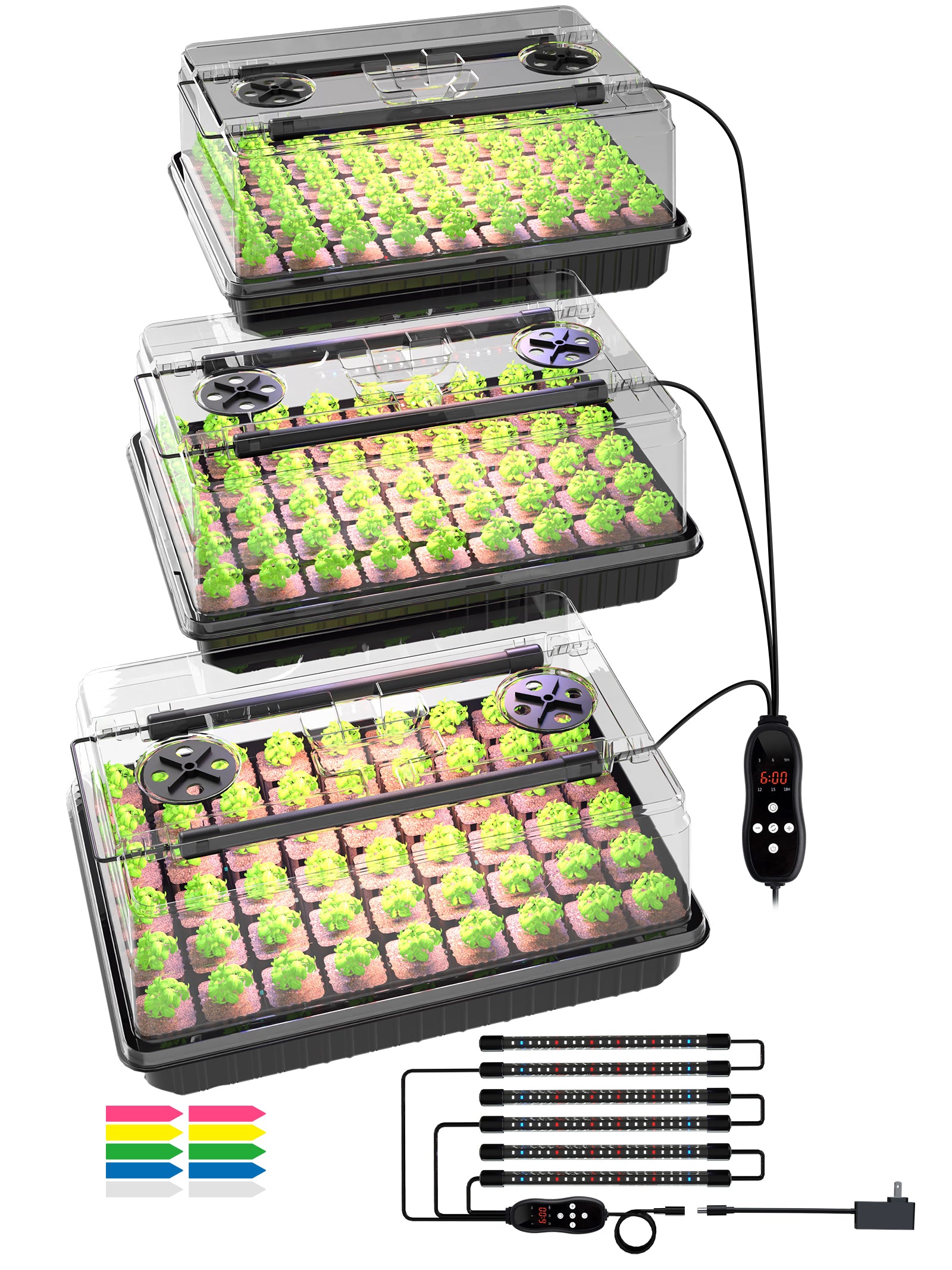 GLOWRIUM Full-Spectrum Seed Starter Kit with Adjustable LED Grow Lights & Humidity Dome | 30W High-Output Seedling Tray for Indoor Germination
