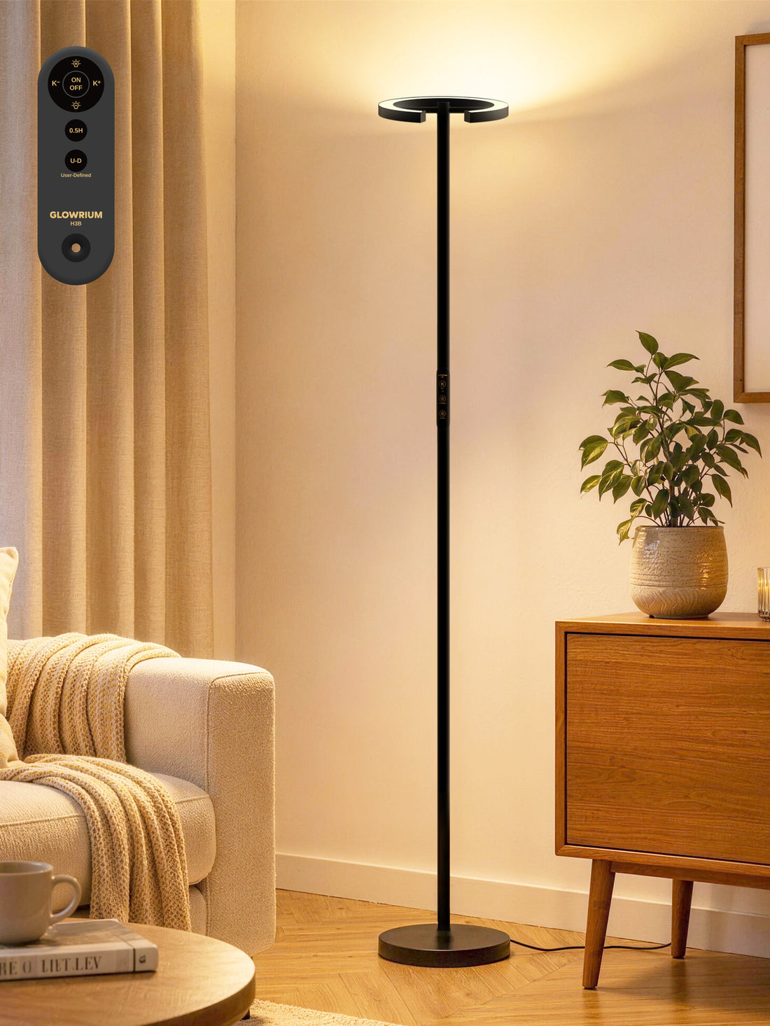 GLOWRIUM-H3B Floor Lamp with Remote 2700K-6500K for Living Room Bedroom Office