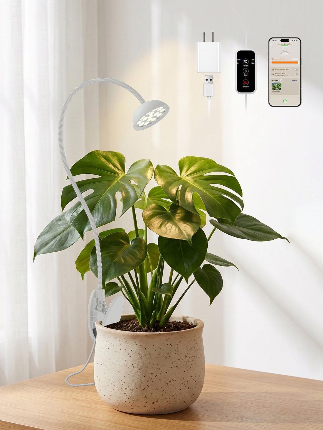 GLOWRIUM® G12 Smart Mini Grow Light - 6W Full Spectrum LED Plant Light with App Control, Timer & 360° Flexible Gooseneck