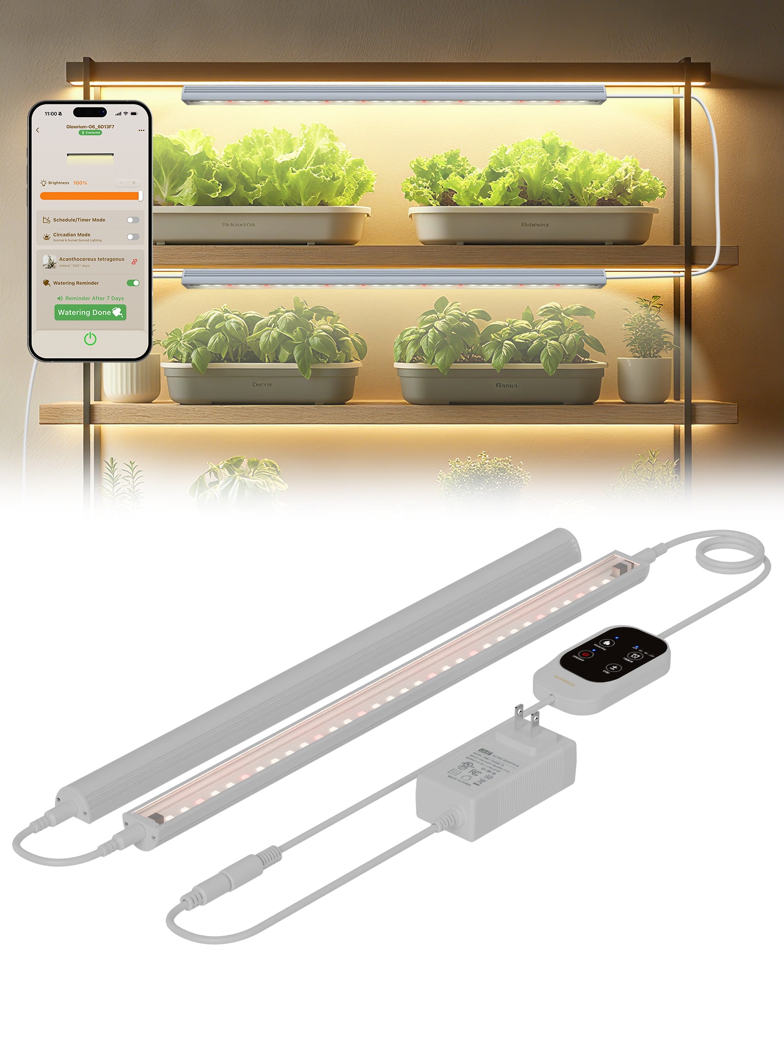 GLOWRIUM Smart LED Grow Light for Indoor Plants - Full Spectrum, Auto Timer, Stepless Dimming, Modular, Plug & Play-G6