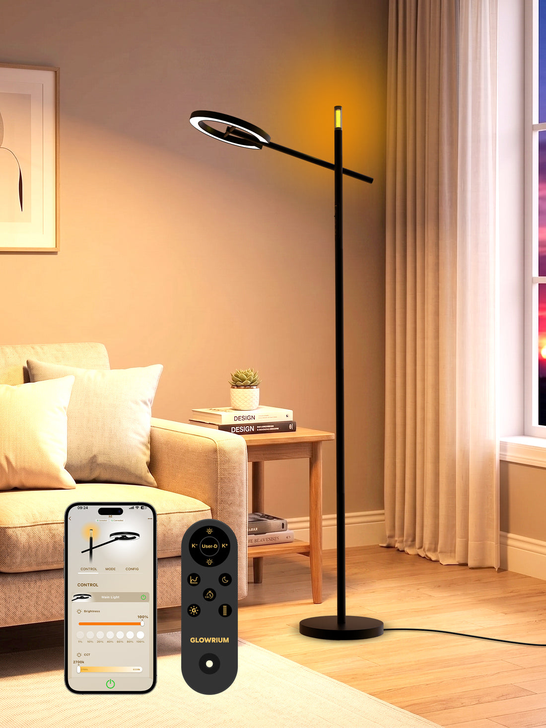GLOWRIUM® H1 Smart Home Floor Lamp with APP Control & Stepless Dimmable