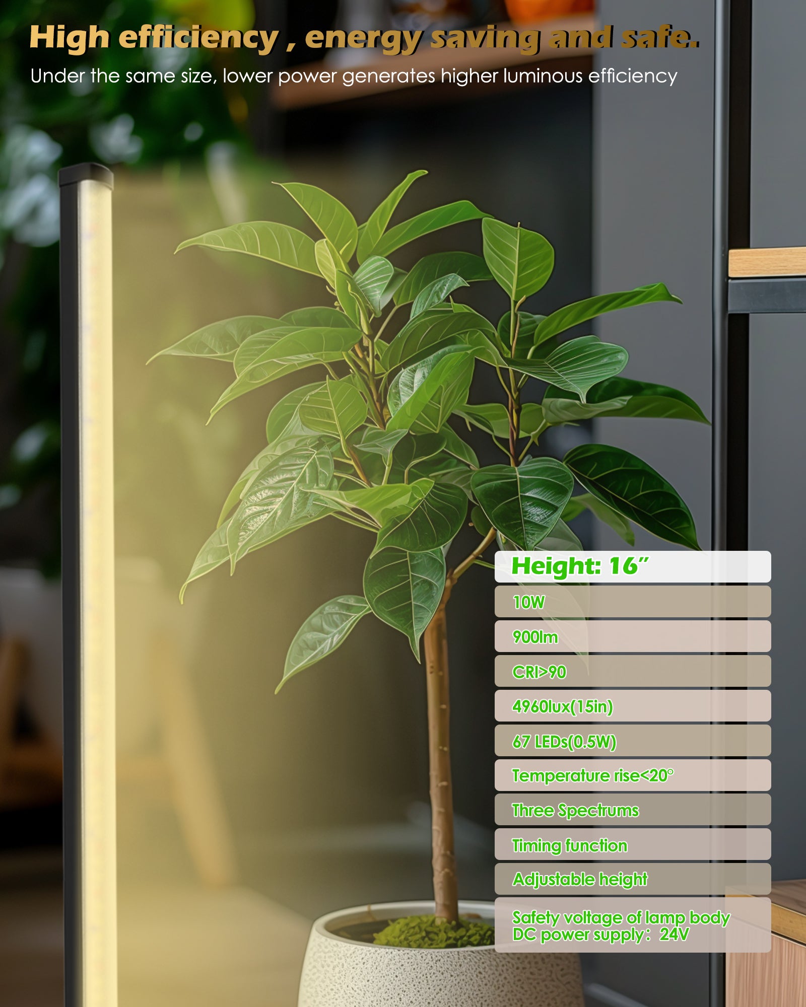 Full Spectrum Plant Grow Lights (15 in)10W Hanging and Standing Auto-Timer Wide Area Coverage in Indoor Plants-G3