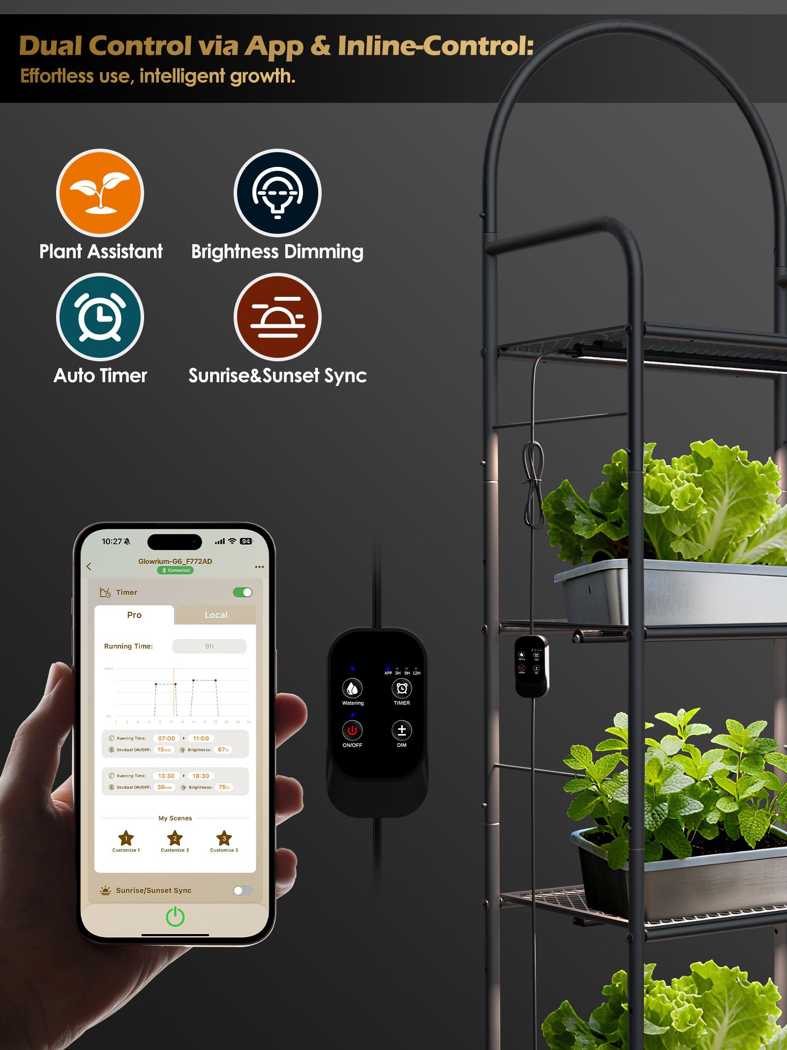 Smart LED Grow Light for Indoor Plants-G6 Full Spectrum 3500K, Auto Timer, Stepless Dimming, Modular, Plug & Play