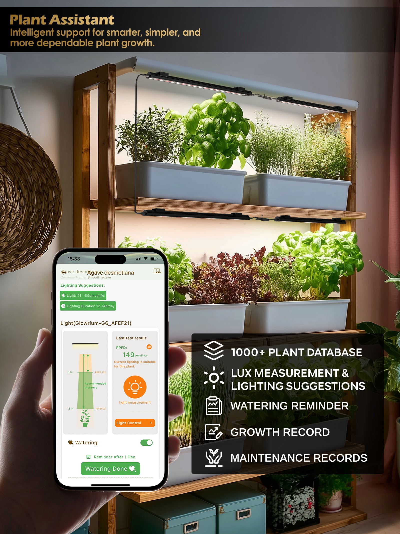 GLOWRIUM Smart LED Grow Light for Indoor Plants - Full Spectrum, Auto Timer, Stepless Dimming, Modular, Plug & Play-G6