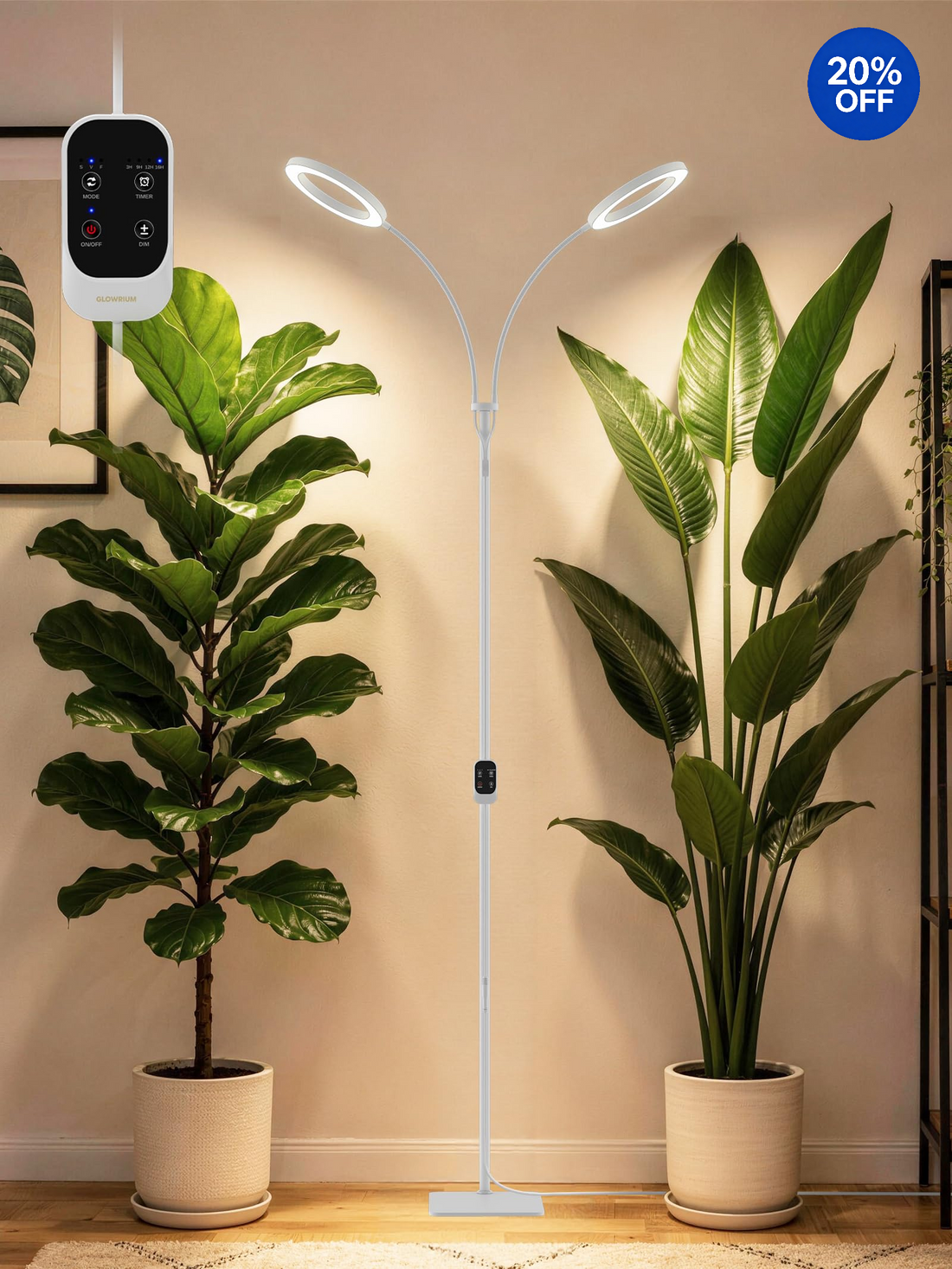 GLOWRIUM® G2 Pro 48W Vollspektrum-Pflanzenlampe - Indoor-LED-Pflanzenleuchte mit Timer, Höhenverstellung, stufenlosem Dimmen