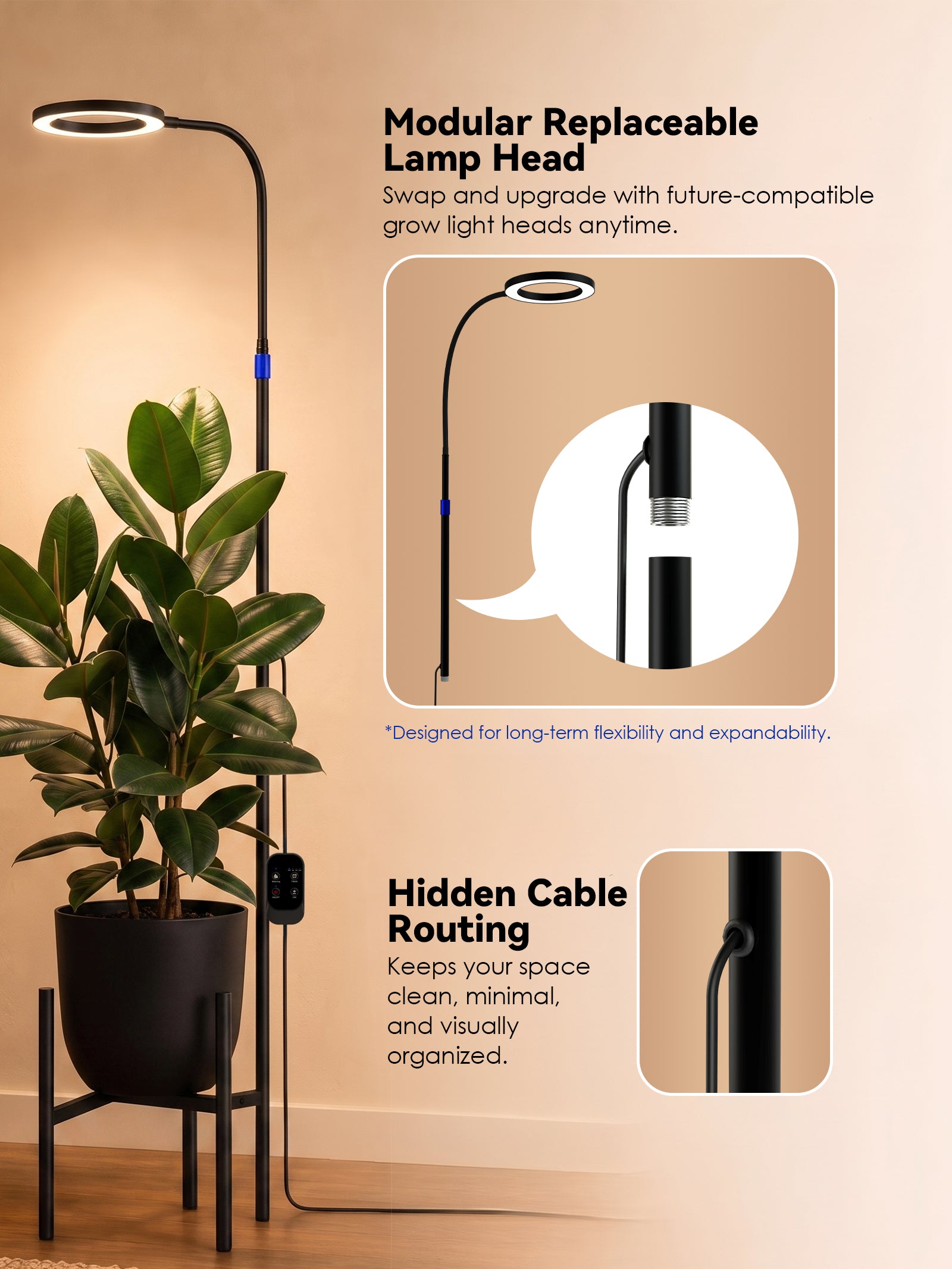 GLOWRIUM® G11 Plant Stand with Grow Light, 24W Full Spectrum Indoor Plant Light, Adjustable Height Metal Plant Shelf, Dimmable Floor Growing Lamp with App & Timer Control for Home Decor