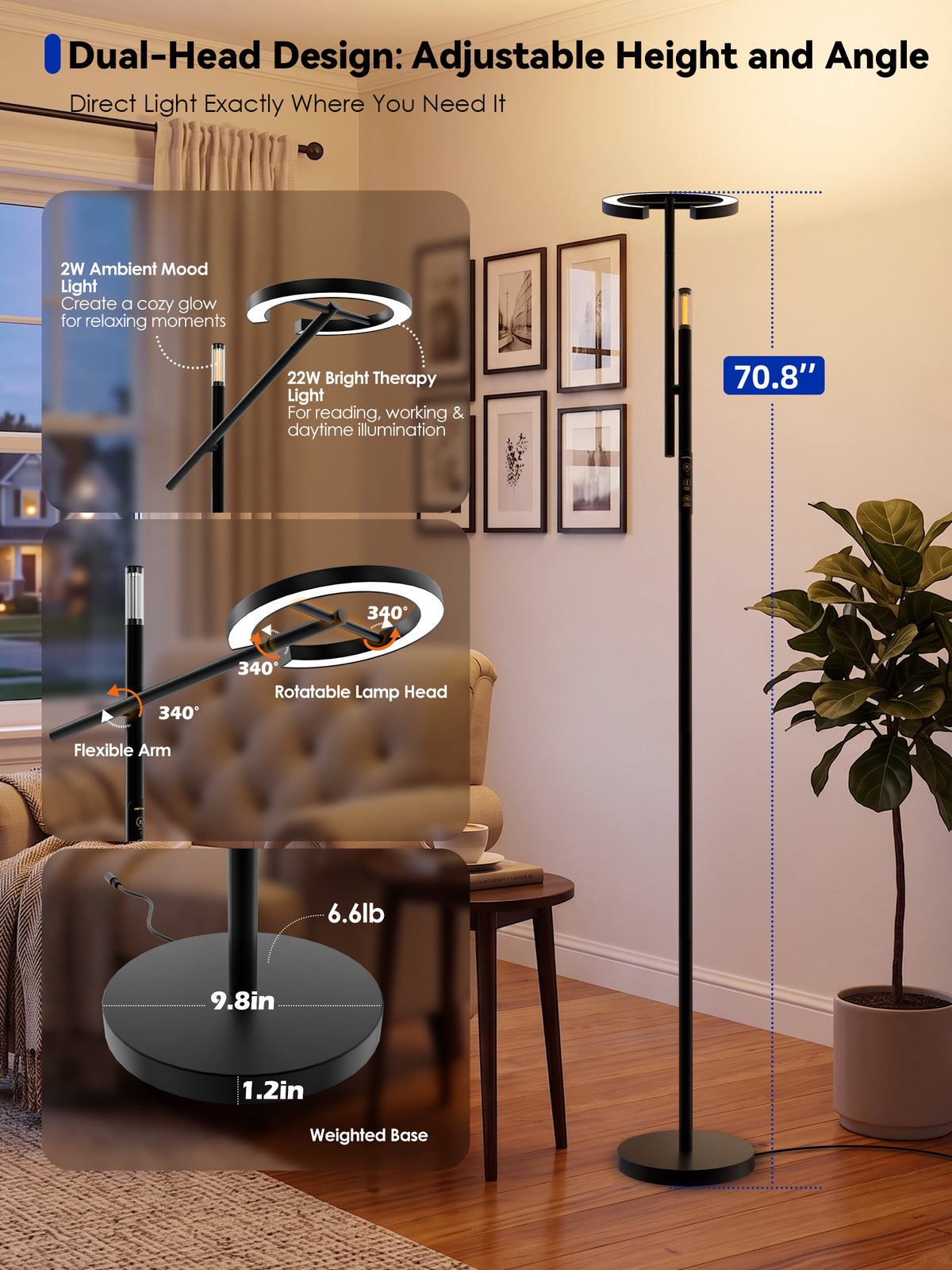 GLOWRIUM® H1 Smart Home Floor Lamp with APP Control & Stepless Dimmable