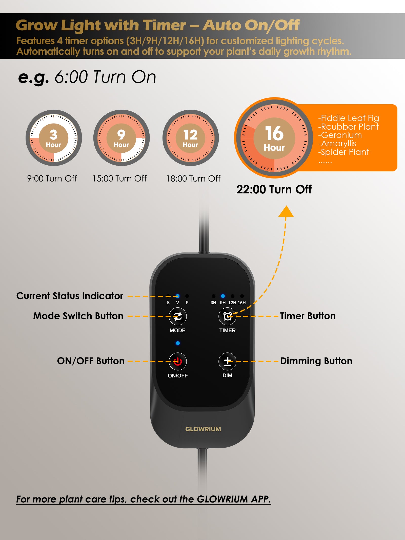 GLOWRIUM Full Spectrum 24W LED Grow Light for Indoor Plants – Adjustable Height, Timer, and Smart Care Features-G2Pro