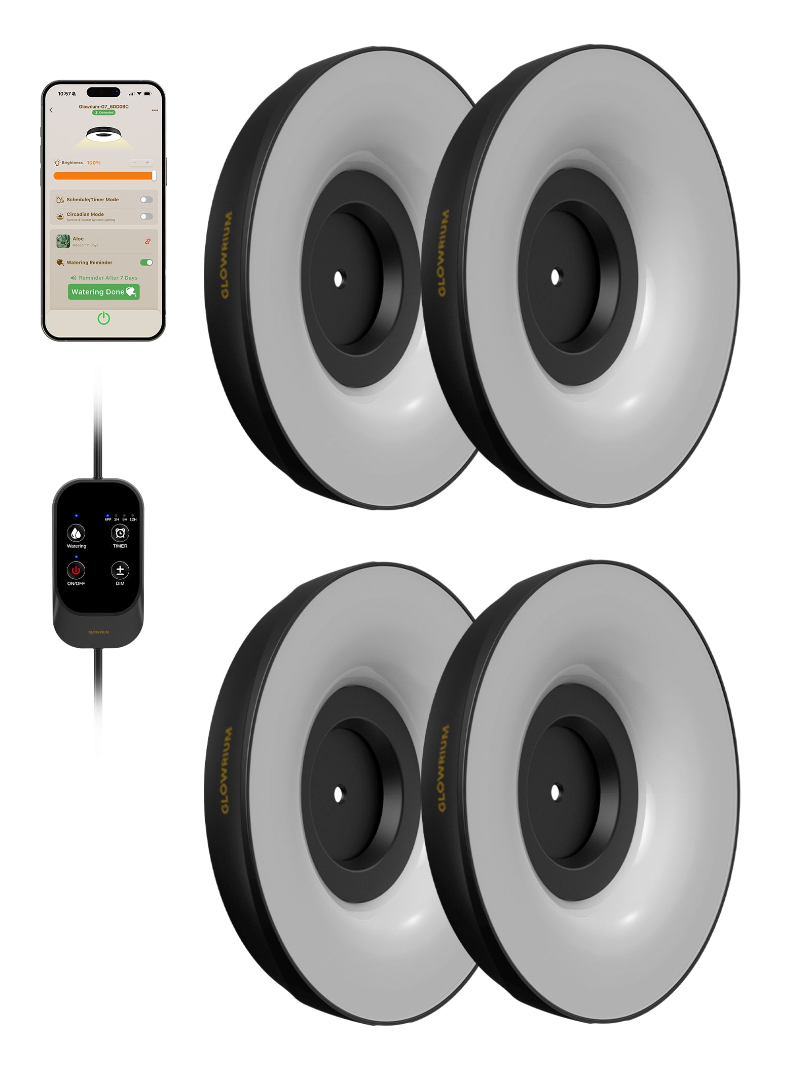 GLOWRIUM LED Grow Light for Indoor Plants – Smart Full Spectrum, Auto Timer, Stepless Dimming, Watering Reminder, Modular Design Plant Assistant-G7