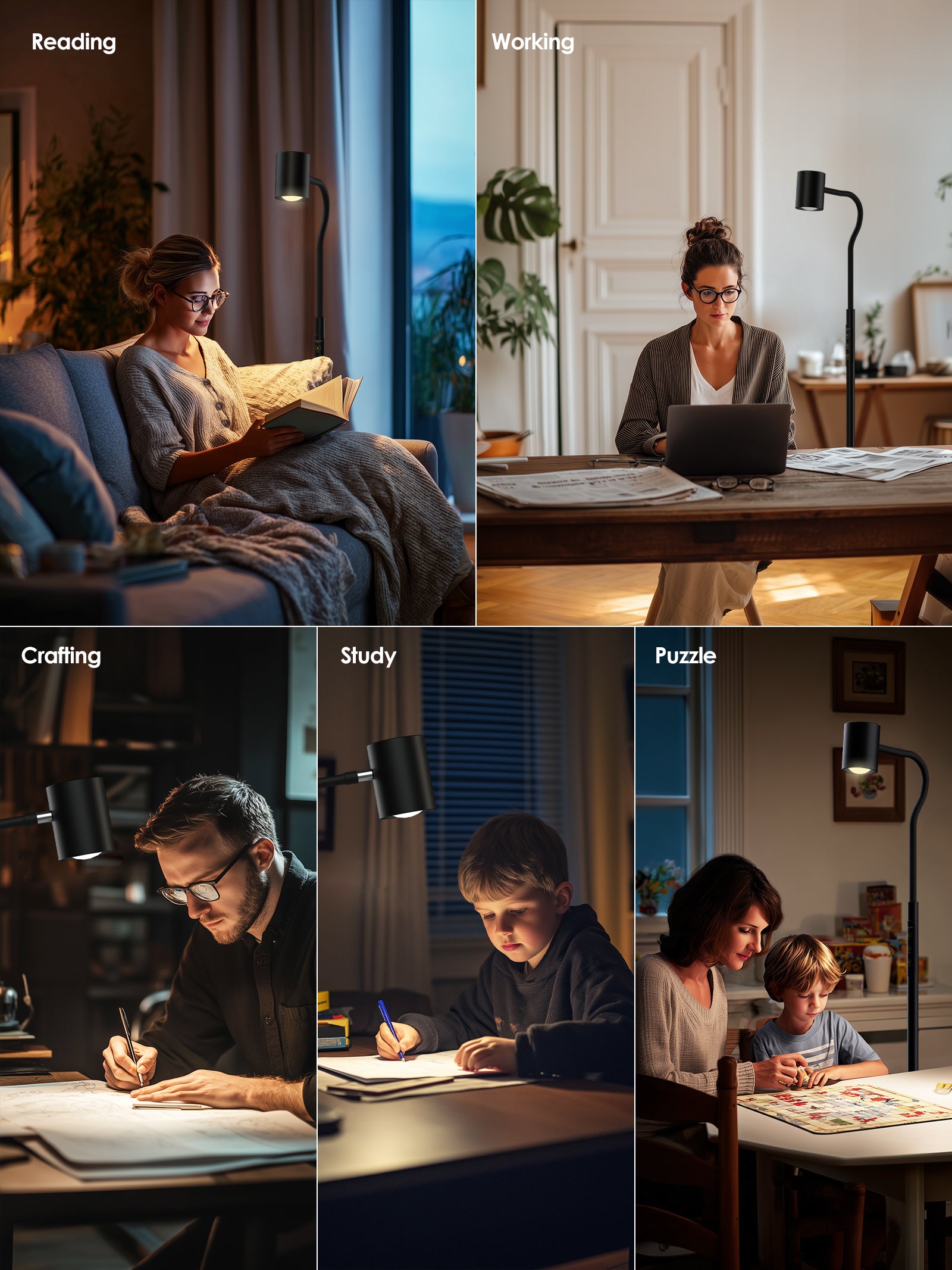 GLOWRIUM 12W LED Smart Reading Floor Lamp H2B – 62" Tall, Dimmable Brightness & Color Temperature, Adjustable Gooseneck Touch Control, Suitable for Living Room, Bedroom, and Home Office