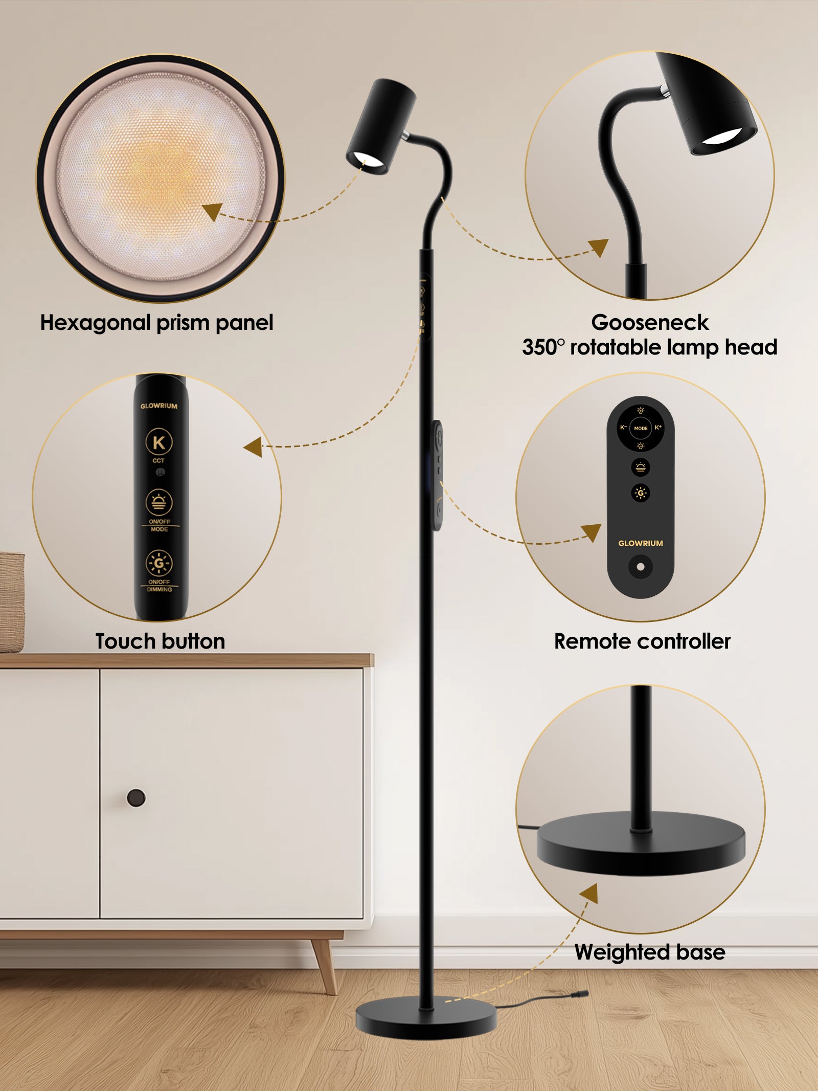 Floor Lamp-H2 Dual-Side LED for Living Room & Bedroom