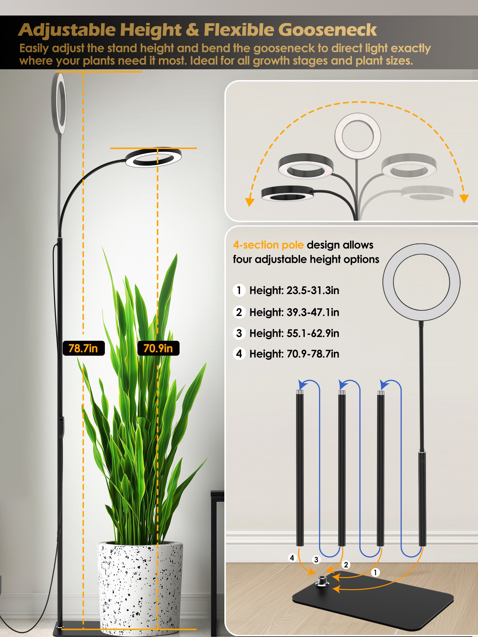 Full Spectrum LED Grow Light G2Pro 24W for Indoor Plants – Adjustable Height, Timer, and Smart Care Features