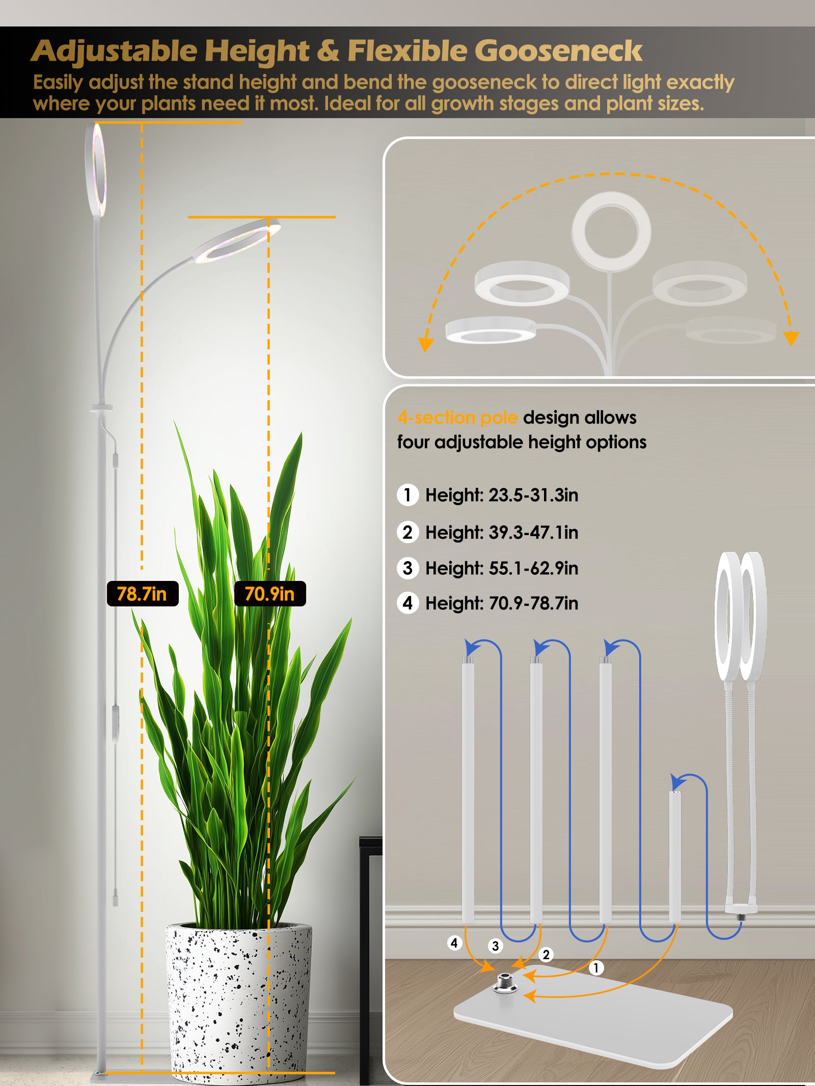 Full Spectrum Plant Grow Light G2Pro 48W – Indoor LED Light with Timer, Height Adjustment & Stepless Dimming
