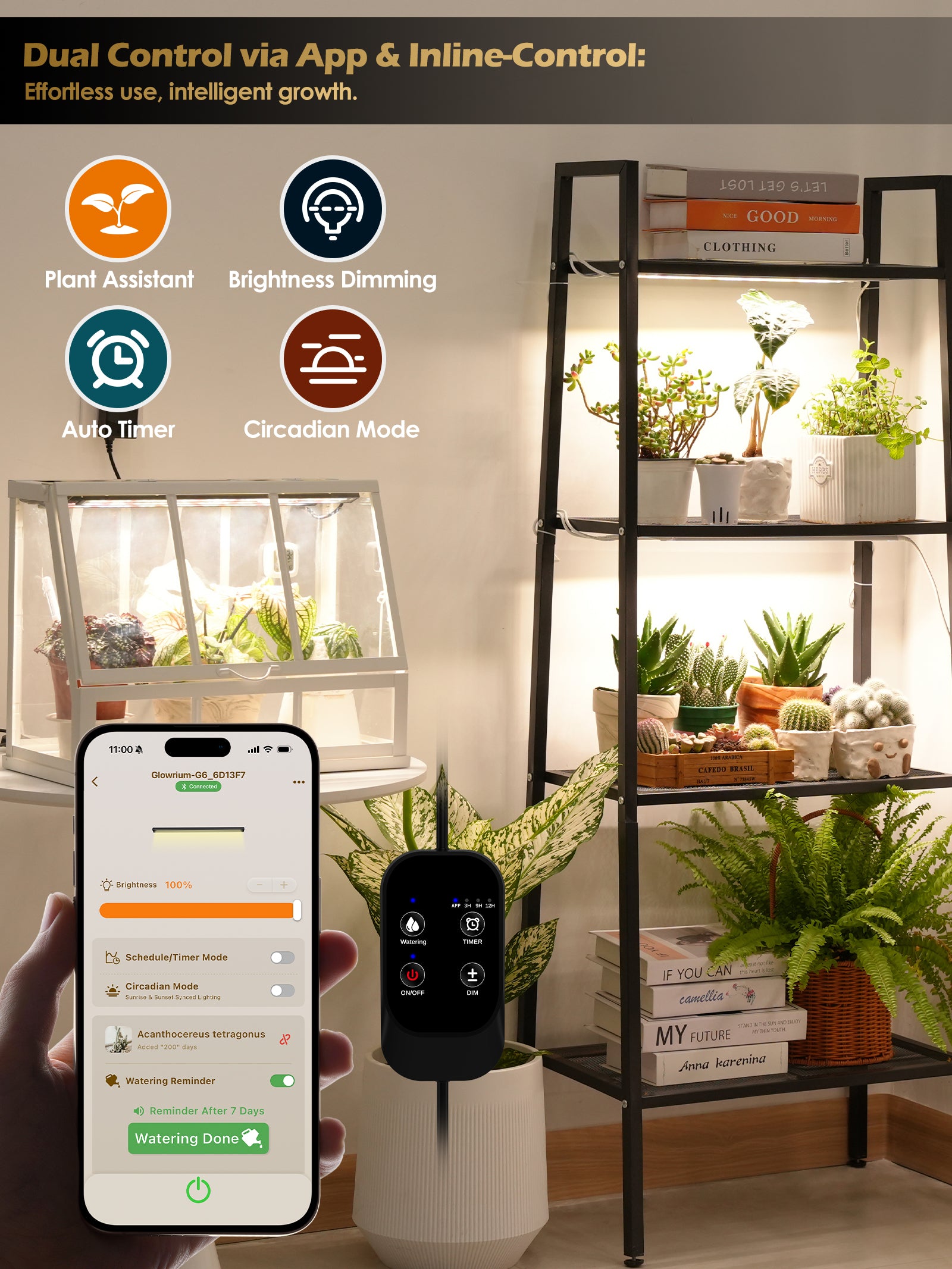 GLOWRIUM Smart LED Grow Light for Indoor Plants - Full Spectrum, Auto Timer, Stepless Dimming, Modular, Plug & Play-G6