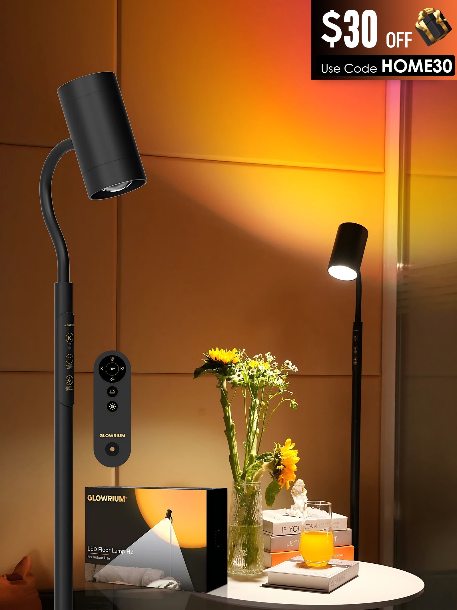 Floor Lamp-H2 Dual-Side LED for Living Room & Bedroom