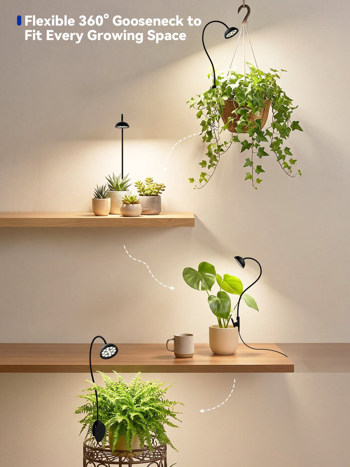 GLOWRIUM® G12 Smart Mini Grow Light - 6W Full Spectrum LED Plant Light with App Control, Timer & 360° Flexible Gooseneck