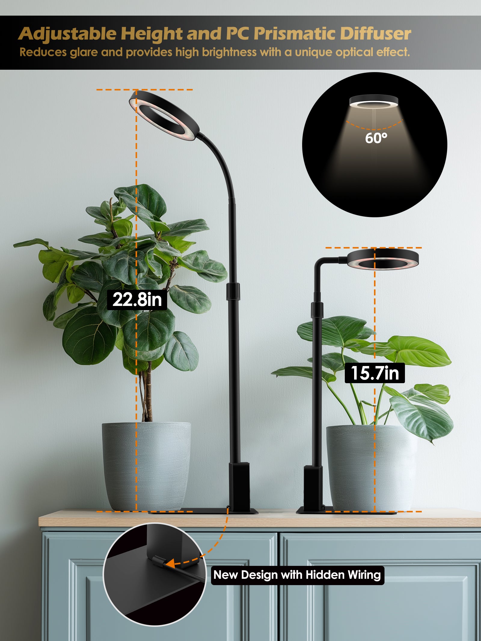 Glowrium 8W Smart Grow Light – Full-Spectrum LED for Indoor Plants with App Control, Custom Timer, Adjustable Height & Smart Plant Assistant