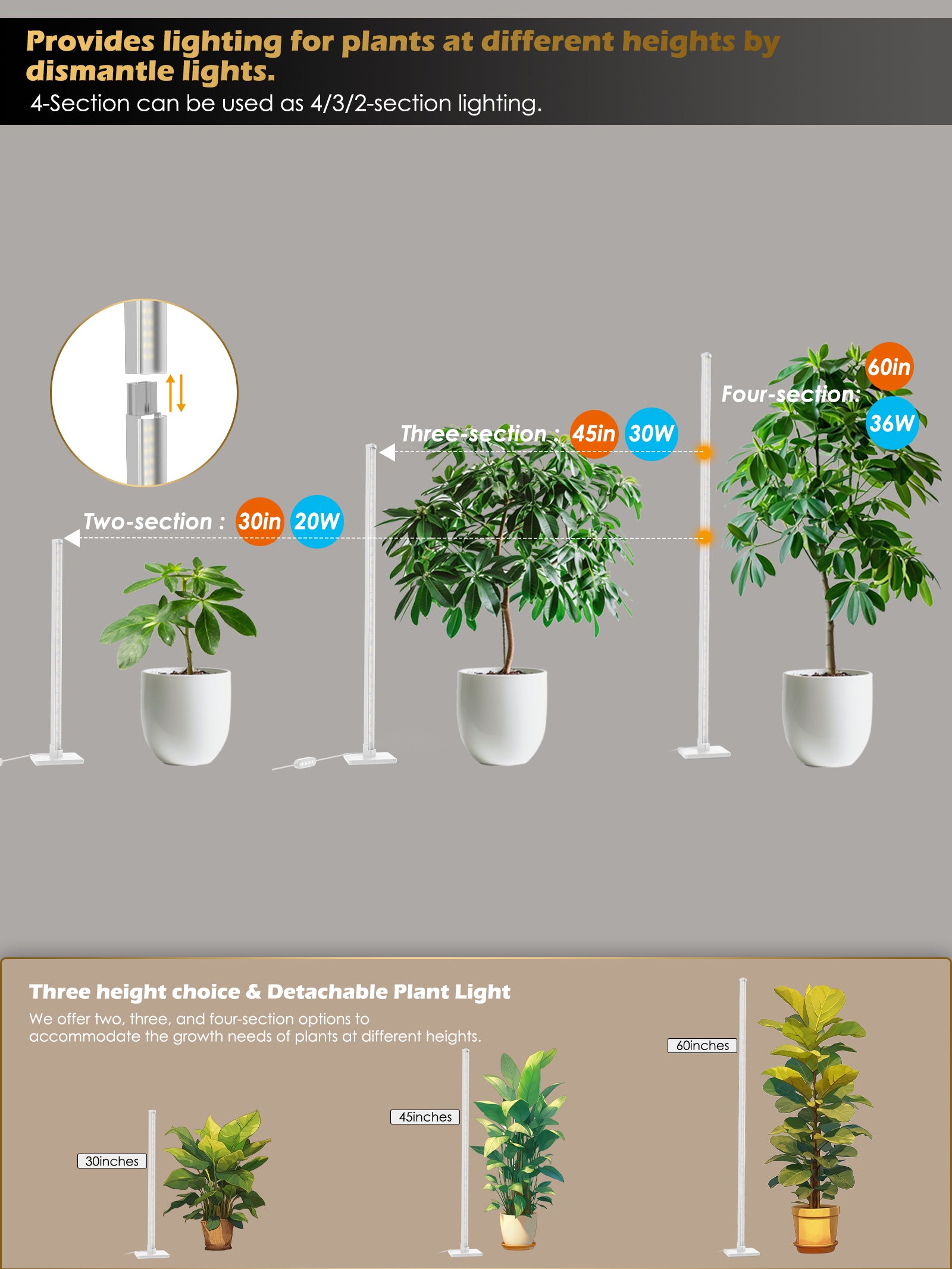 Full Spectrum Plant Grow Lights (60 in)36W Hanging and Standing Auto-Timer Wide Area Coverage in Indoor Plants-G3 Silver