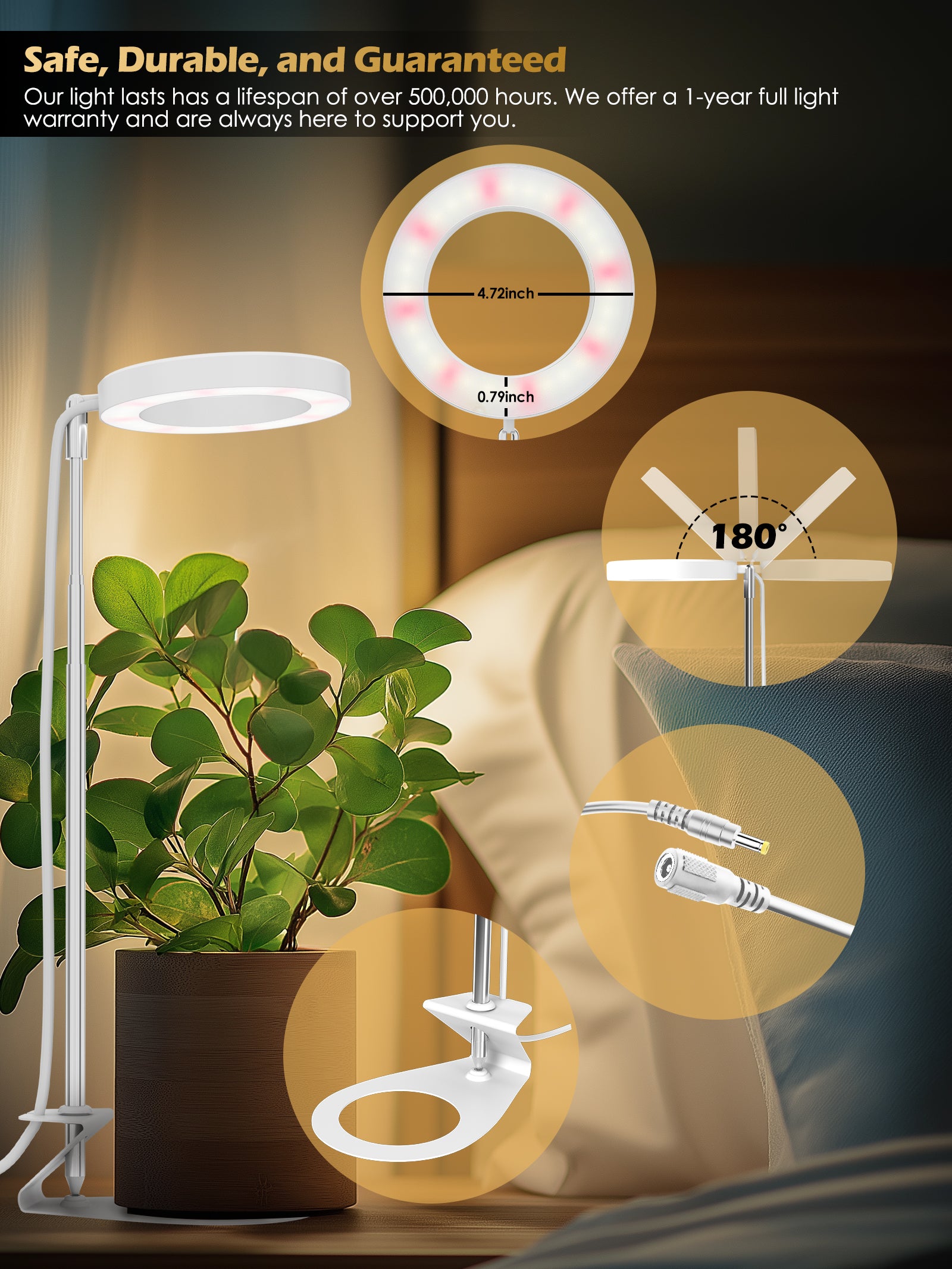 Full-Spectrum Plant Grow Light | Timed Dimming, Stable Base, Soft Light to Protect Plants