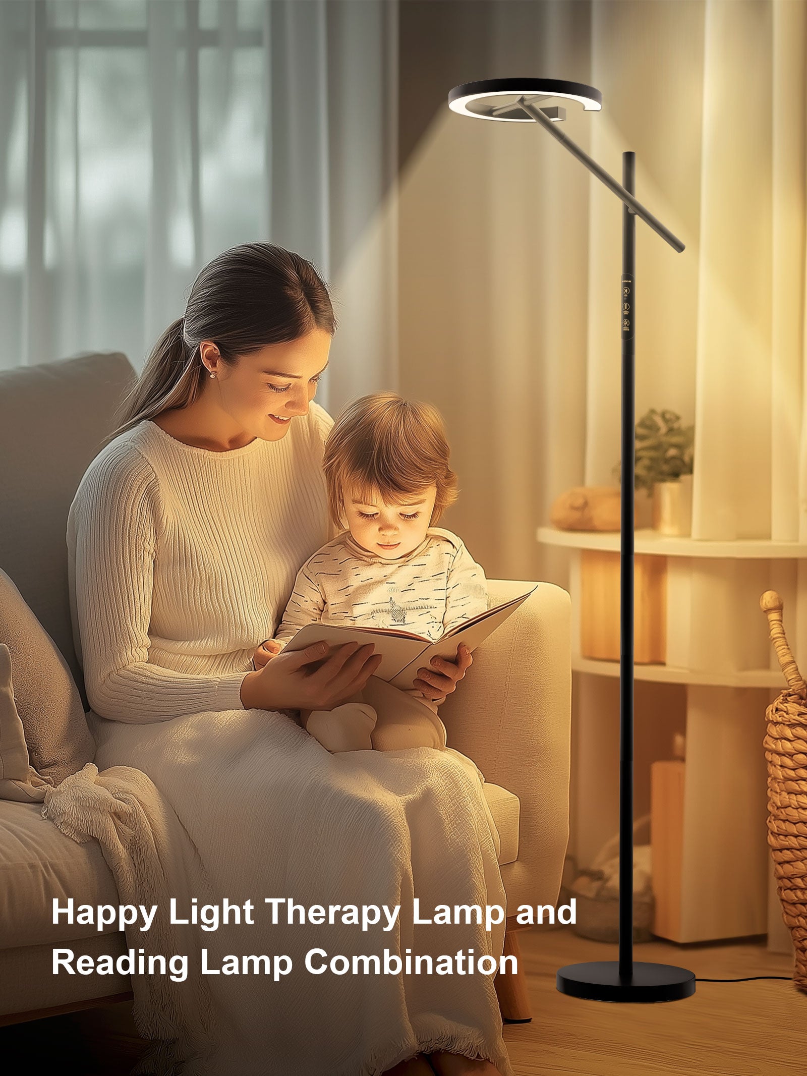 GLOWRIUM Happy Therapy Floor Lamp UV-Free, Stepless Dimming 12,000 Lux Brightness, Remote Control, Timer