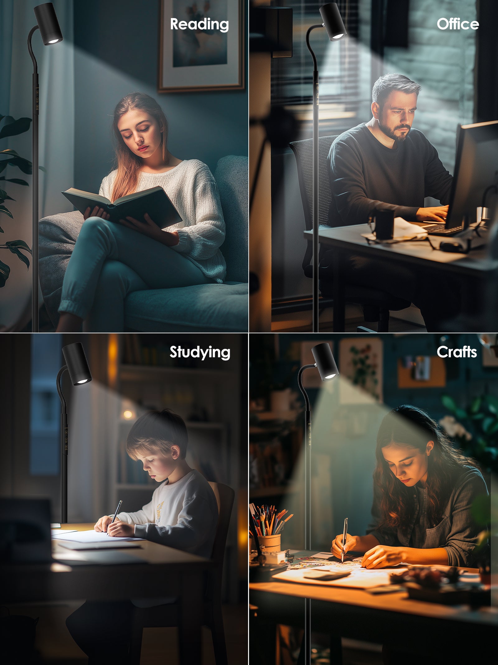 Floor Lamp-H2 Dual-Side LED for Living Room & Bedroom