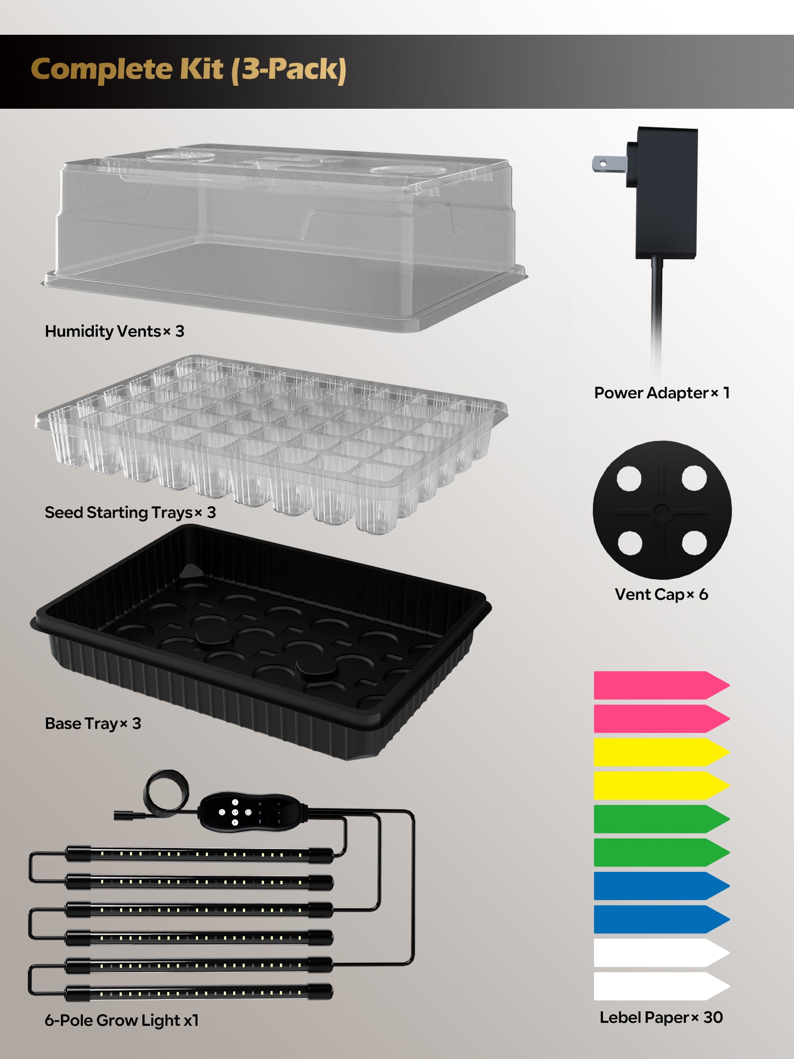 GLOWRIUM Full-Spectrum Seed Starter Kit with Adjustable LED Grow Lights & Humidity Dome | 30W High-Output Seedling Tray for Indoor Germination-G9