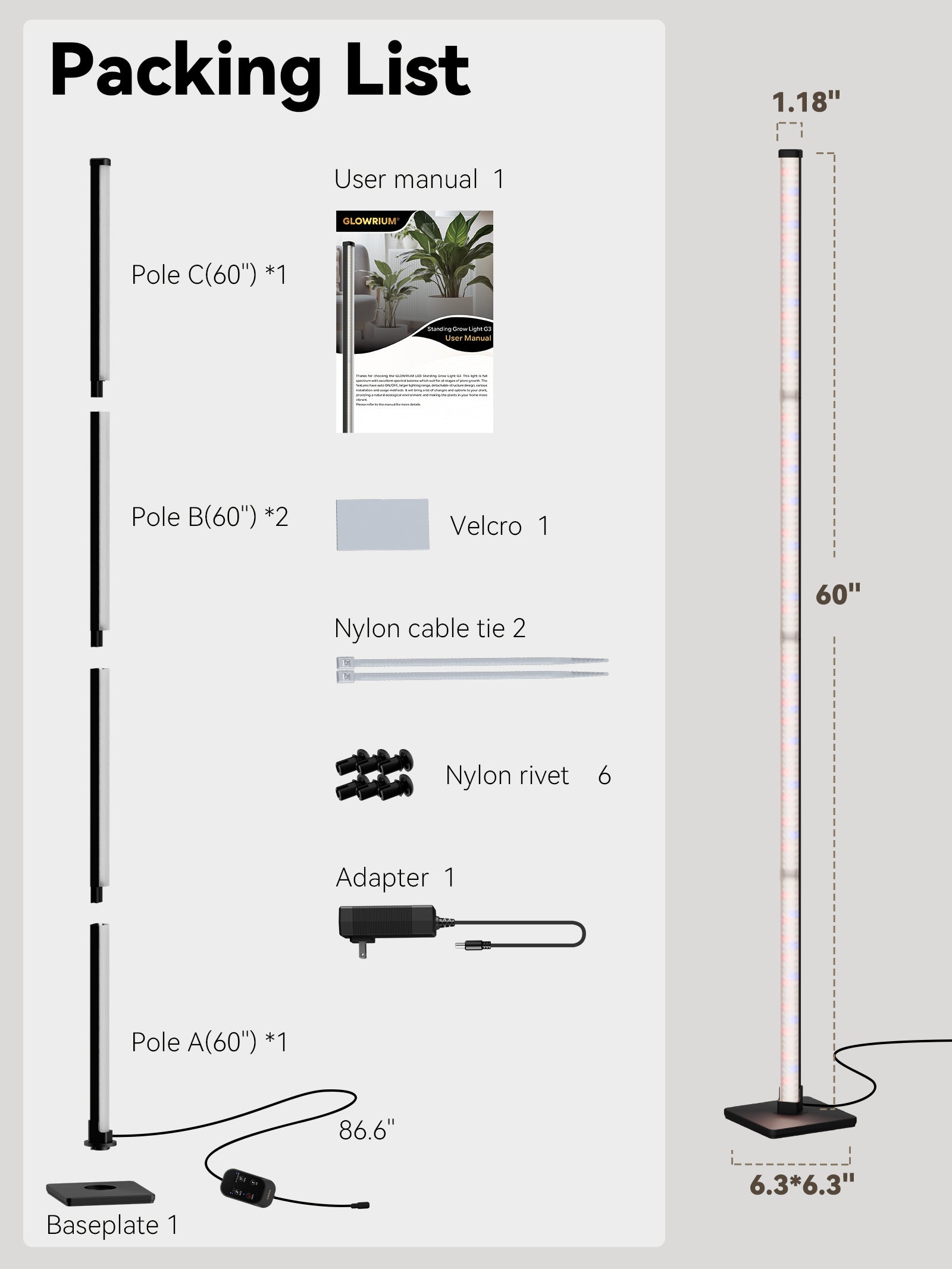 GLOWRIUM G3 | 36W (60") Full Spectrum LED Vertical Grow Light