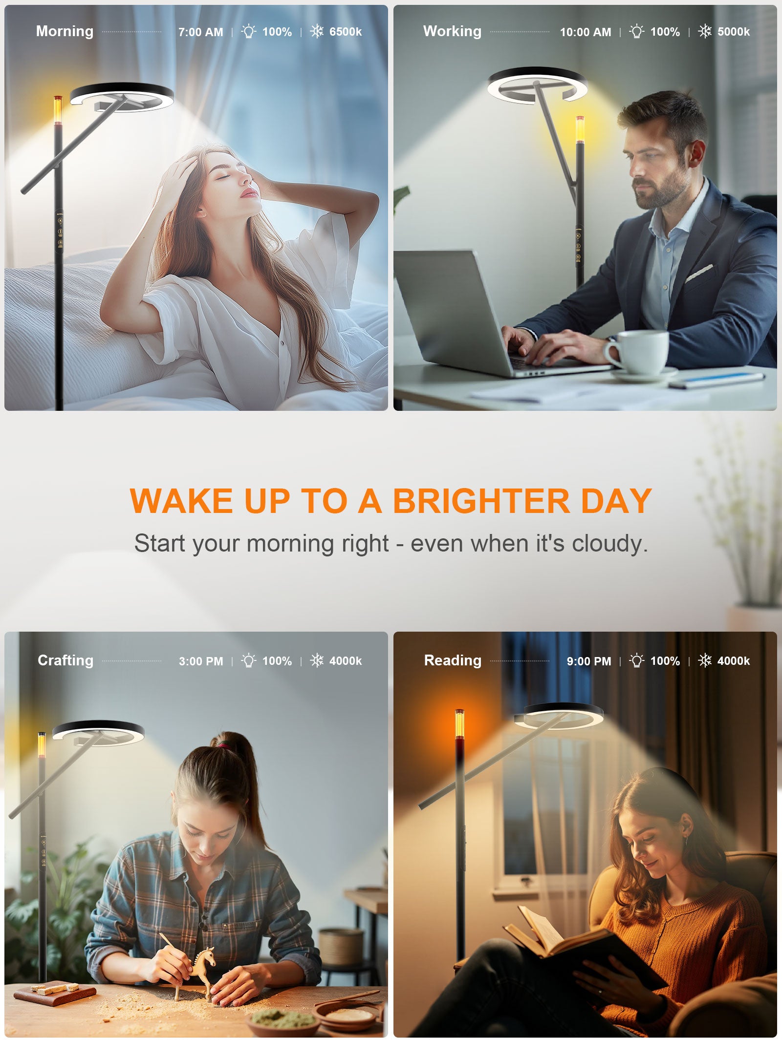 GLOWRIUM-Smart Light Therapy Lamp UV-Free, Stepless Dimming, Circadian Rhythm Support, Smart Control