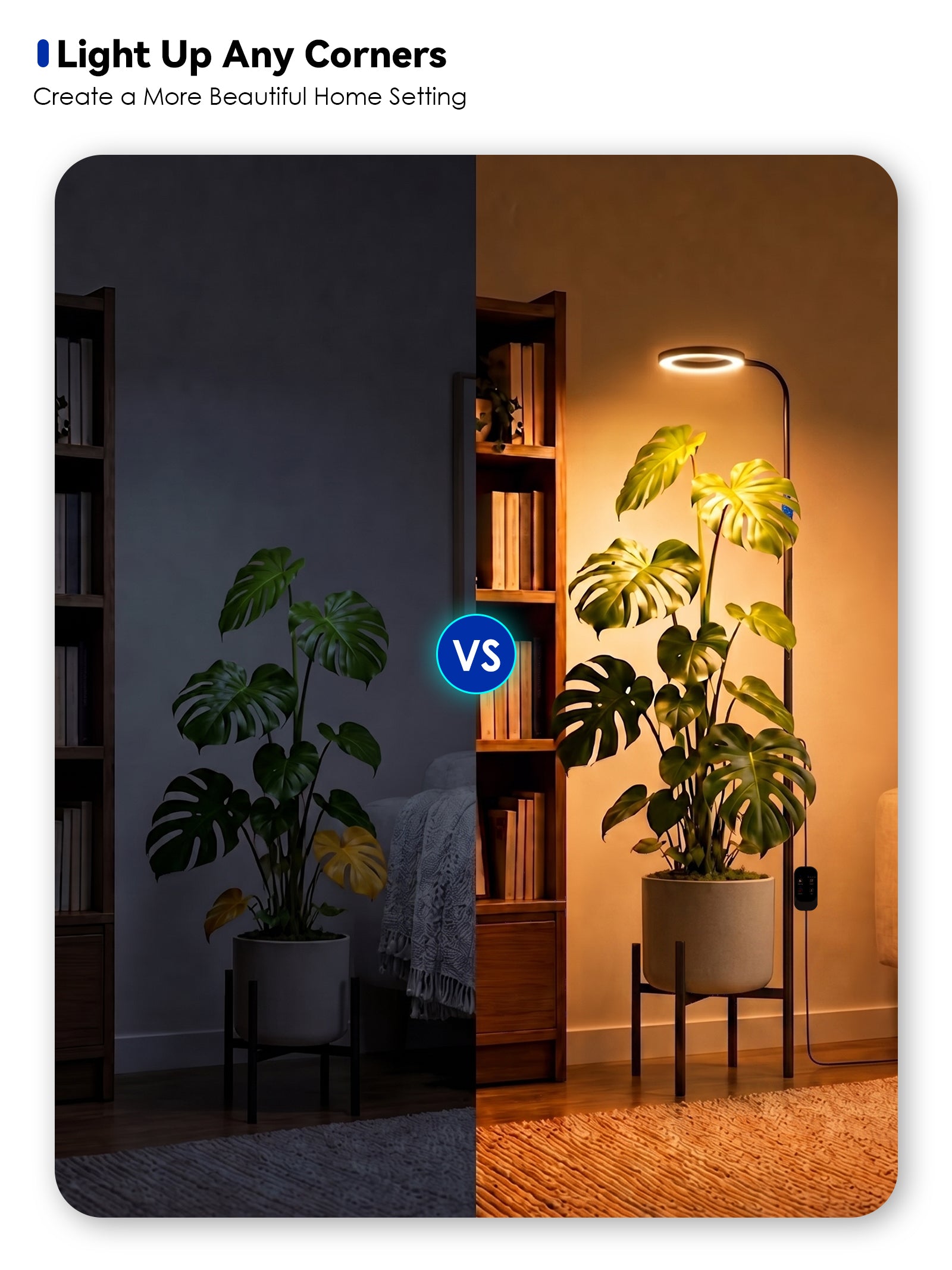 GLOWRIUM® G11 Plant Stand with Grow Light, 24W Full Spectrum Indoor Plant Light, Adjustable Height Metal Plant Shelf, Dimmable Floor Growing Lamp with App & Timer Control for Home Decor