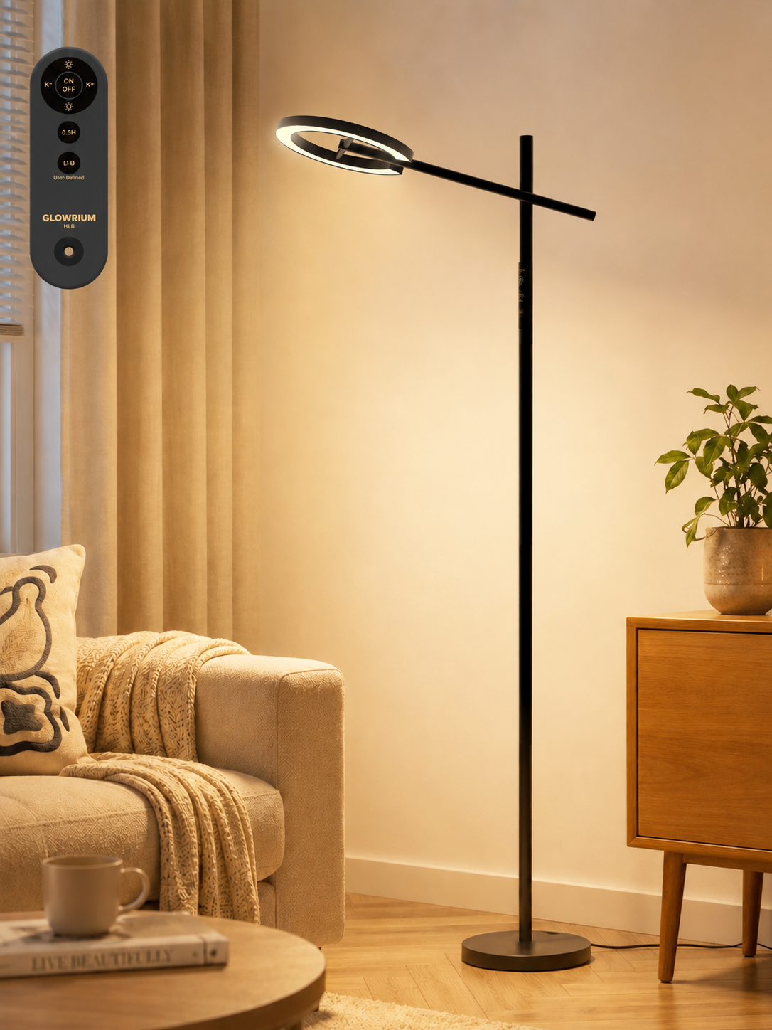GLOWRIUM® H1B 2700-6500K Reading Floor Lamp with Stepless Dimmable, Rotatable for Living Room & Bedroom & Office