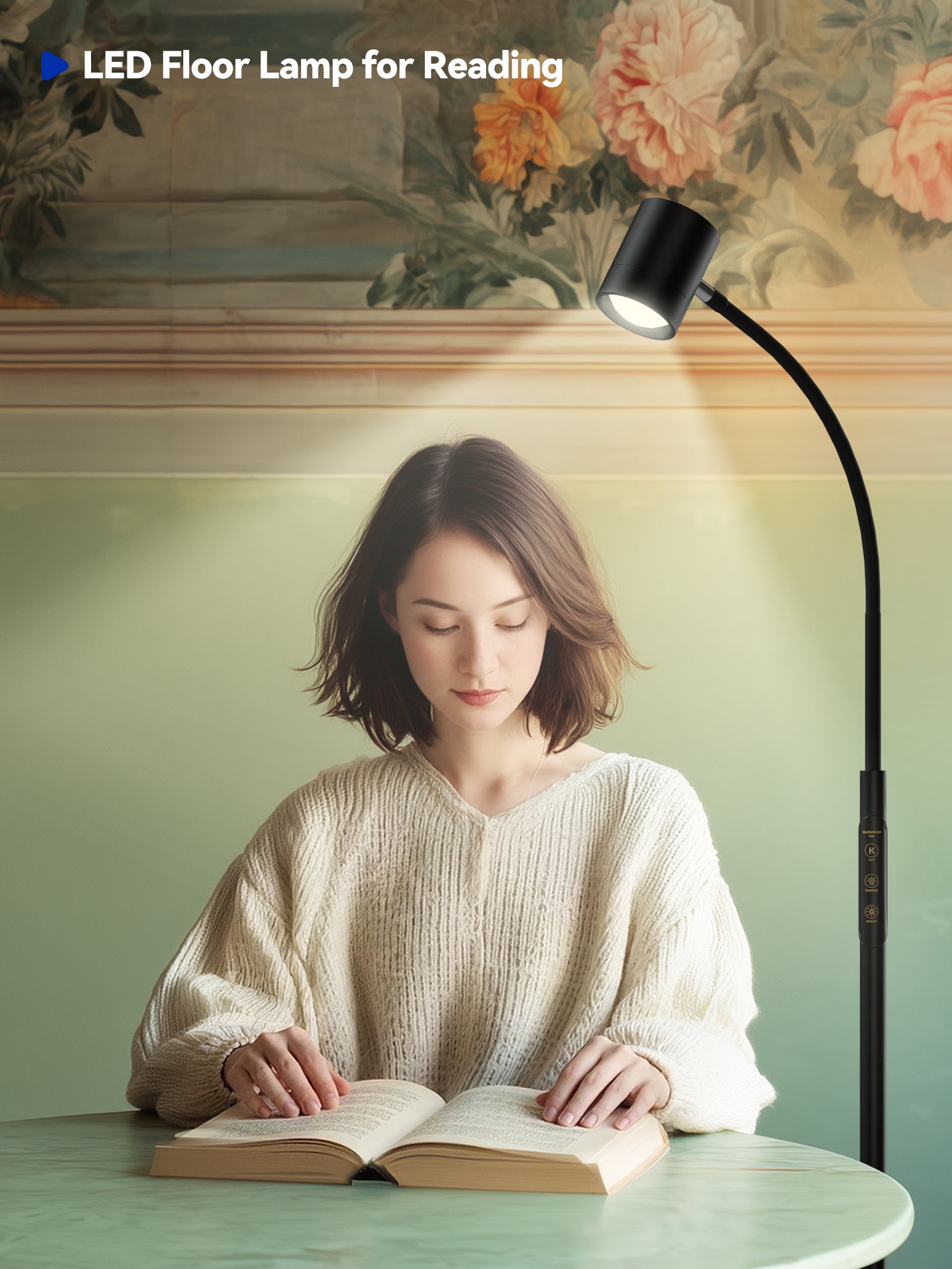 GLOWRIUM 12W LED Reading Floor Lamp H2B – 62" Tall, Dimmable Brightness & Color Temperature, Adjustable Gooseneck Touch Control, Suitable for Living Room, Bedroom, and Home Office