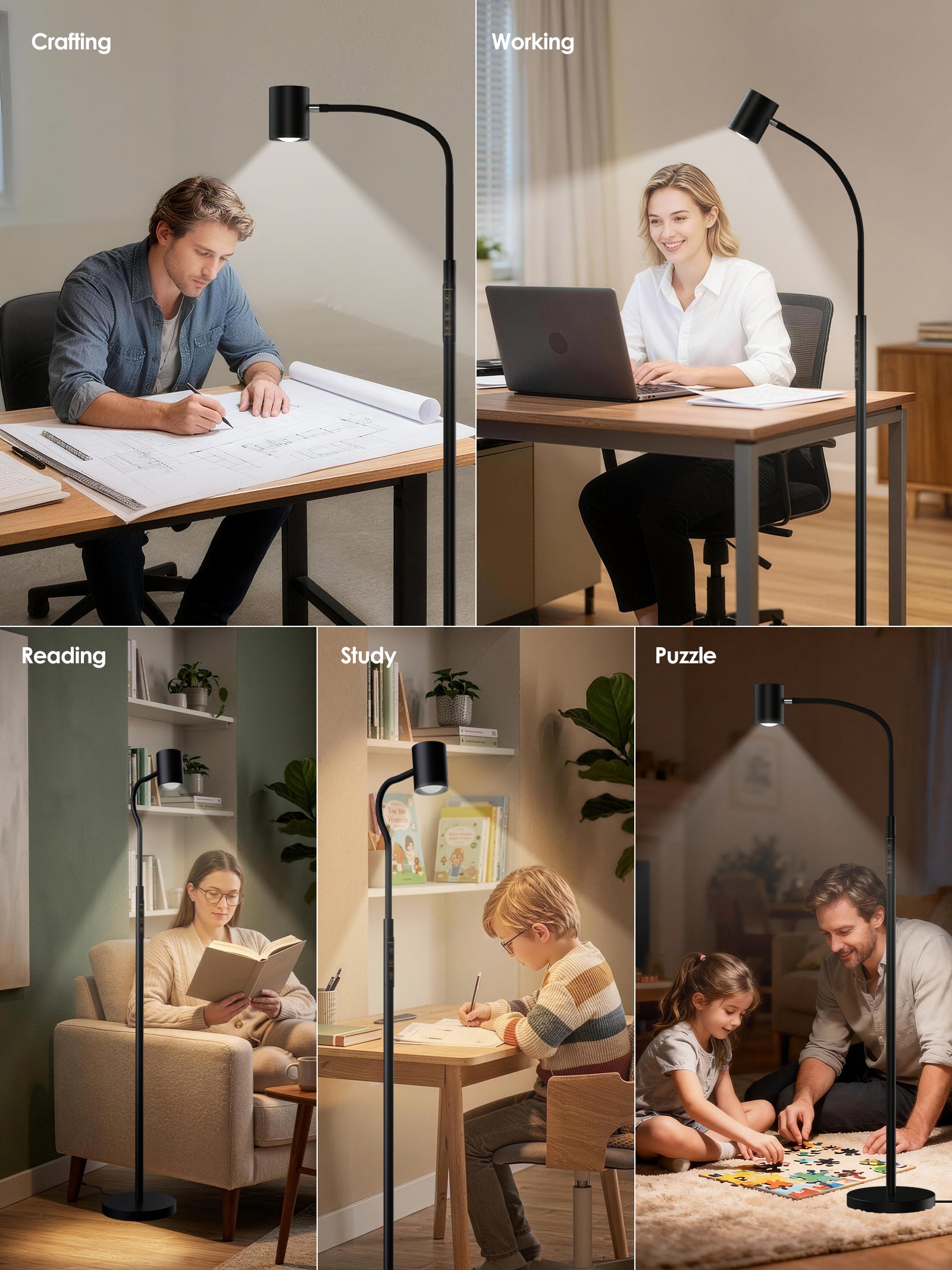 GLOWRIUM 12W LED Reading Floor Lamp H2B – 62" Tall, Dimmable Brightness & Color Temperature, Adjustable Gooseneck Touch Control, Suitable for Living Room, Bedroom, and Home Office