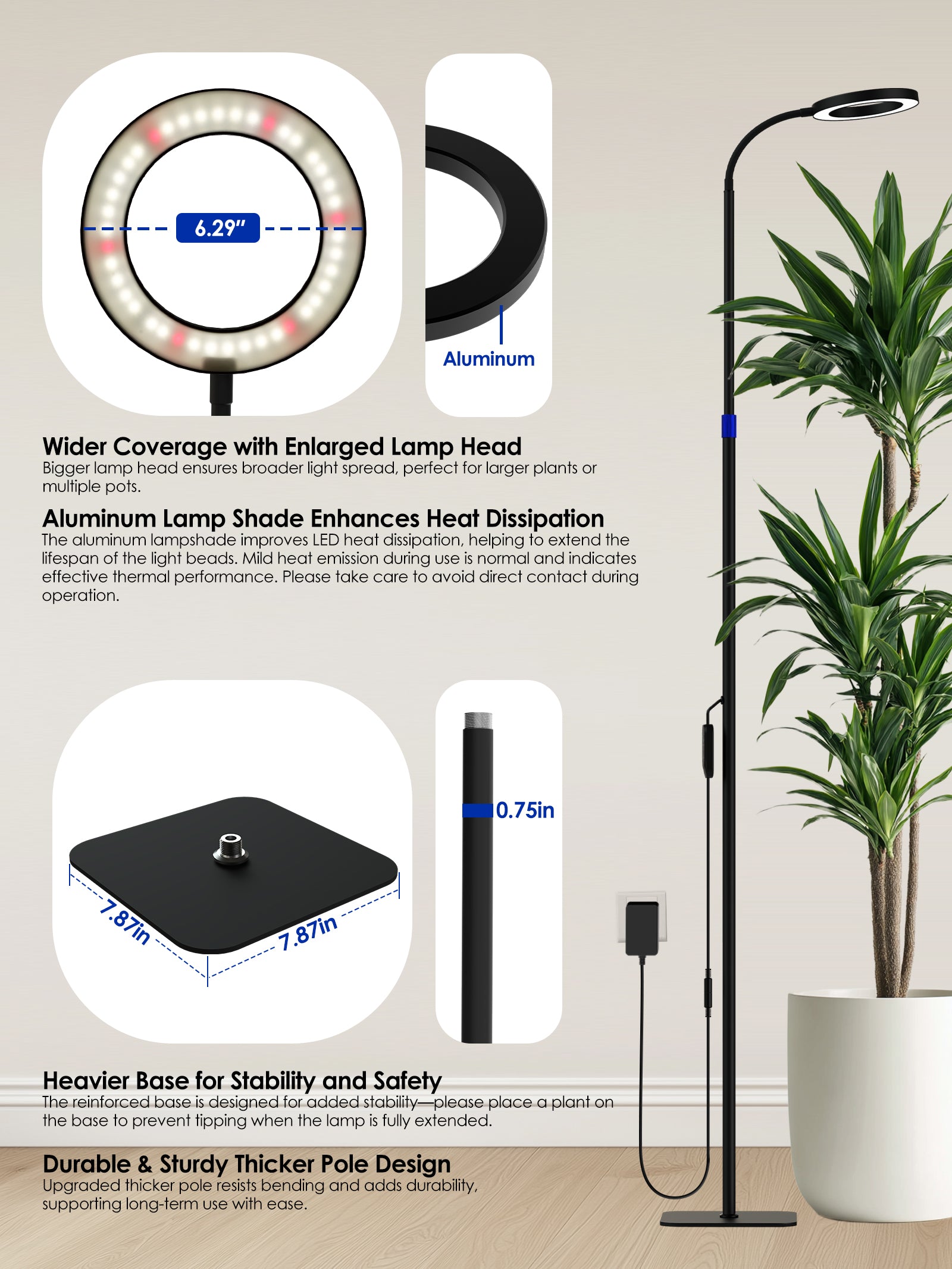 GLOWRIUM Smart Grow Light for Indoor Plants, Full Spectrum Floor Plant Light with APP Control, Auto Timer & Adjustable Height for Large Tall Plants-G10