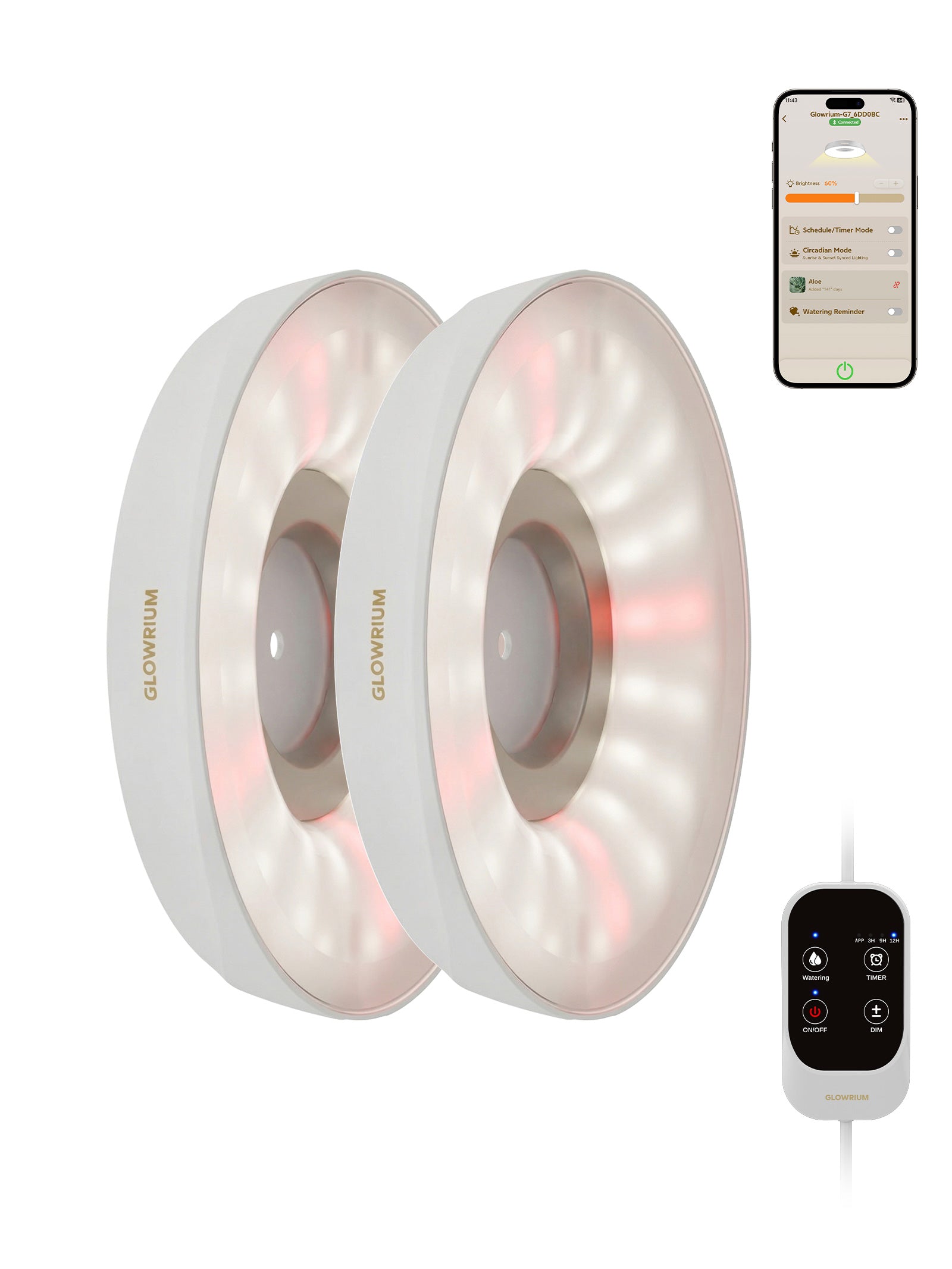 GLOWRIUM G7 Smart Full Spectrum LED Puck Grow Light White 2-pack