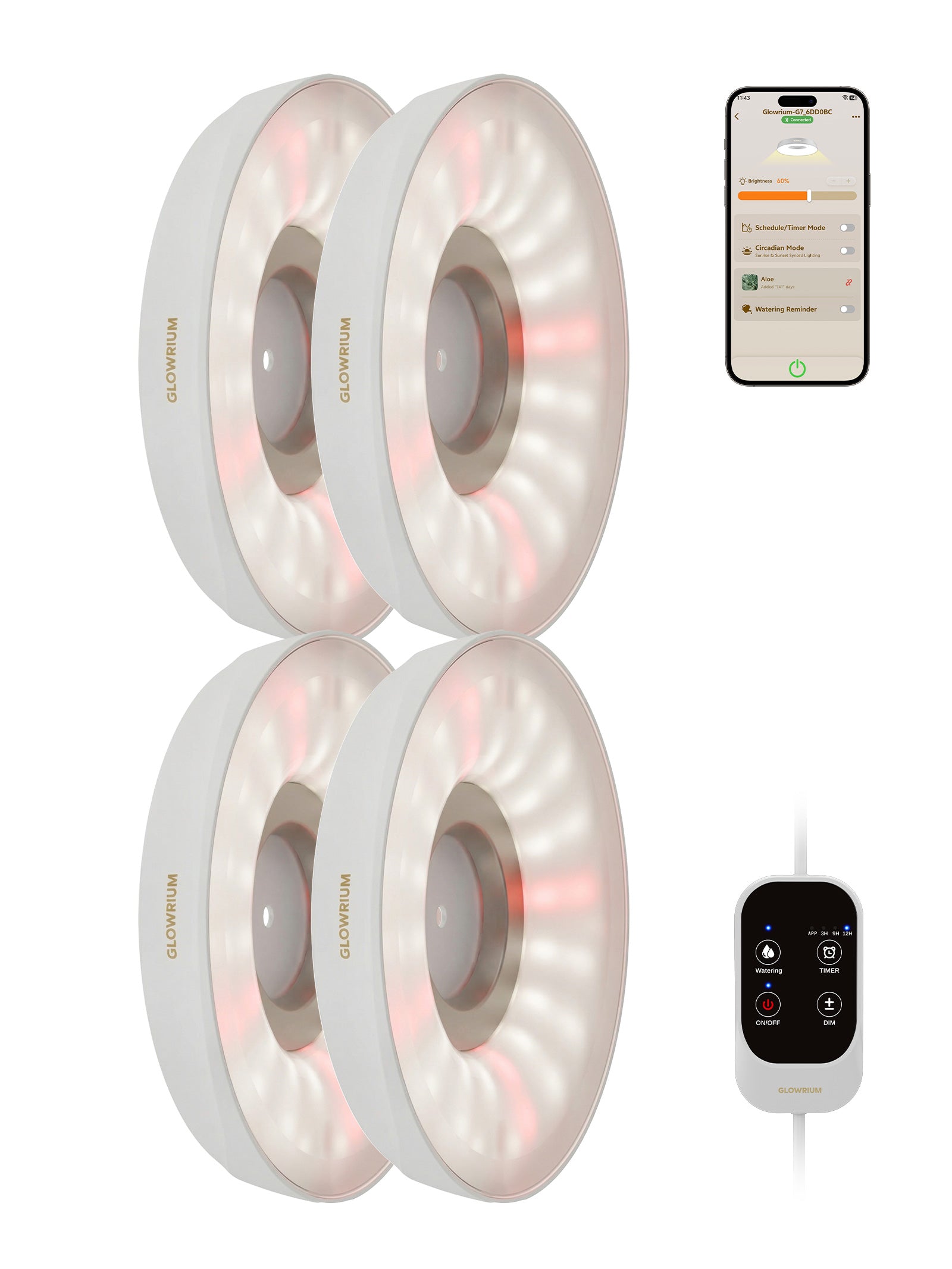 GLOWRIUM G7 Smart Full Spectrum LED Puck Grow Light White 4-pack
