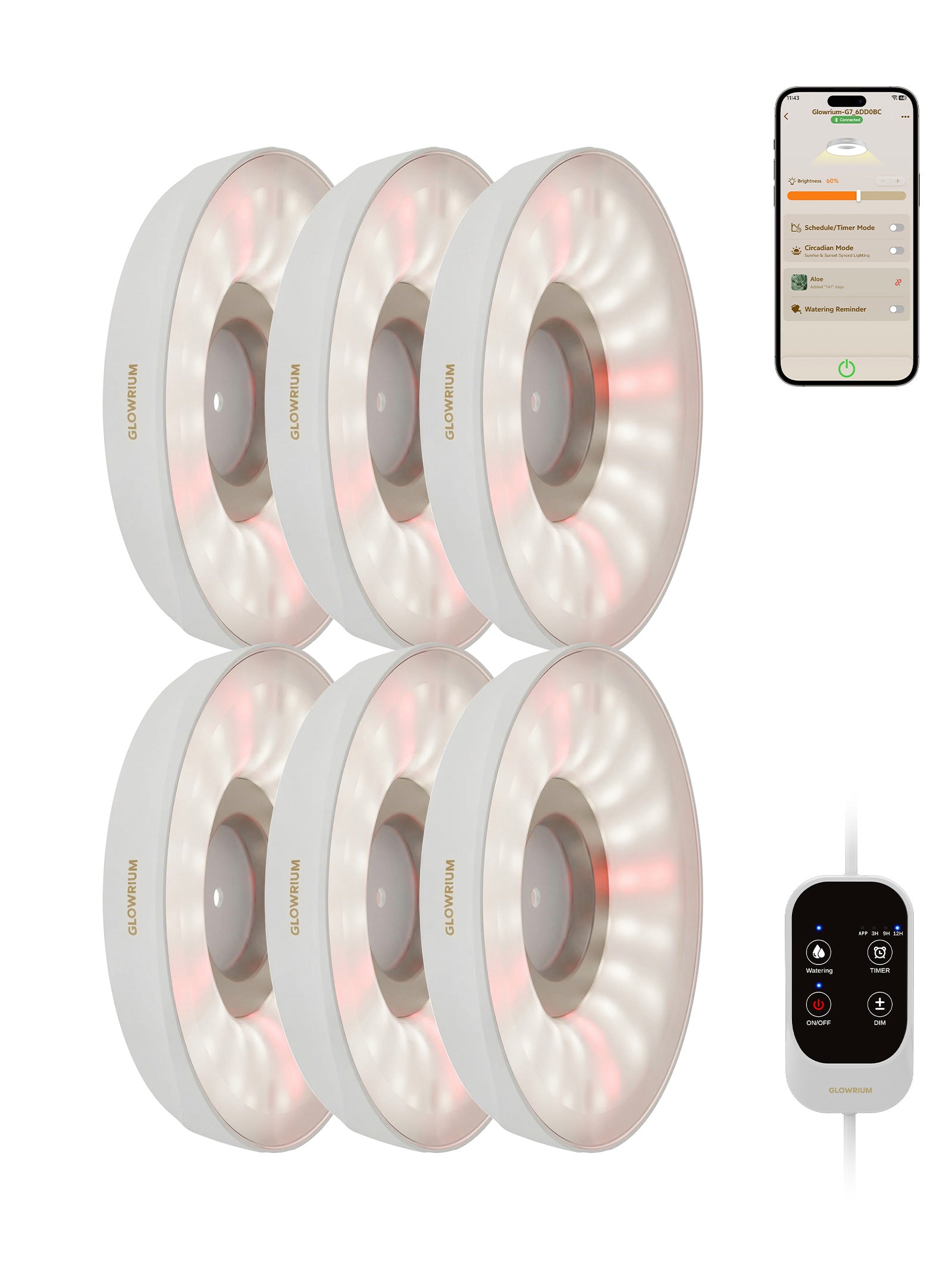 GLOWRIUM G7 Smart Full Spectrum LED Puck Grow Light White 6-pack