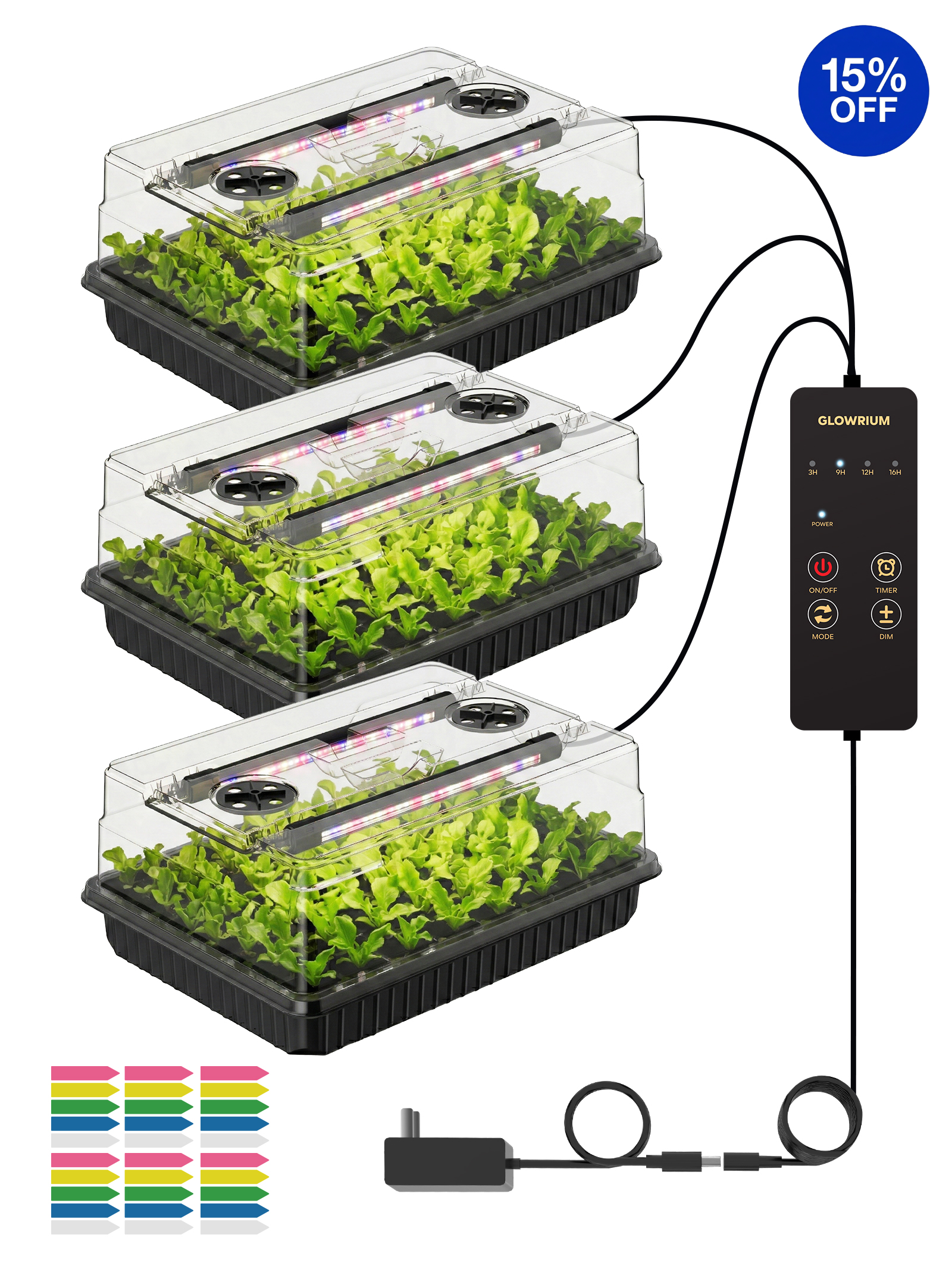 GLOWRIUM G9 | Seed Starter Kit with 30W Grow Lights (3-Pack)