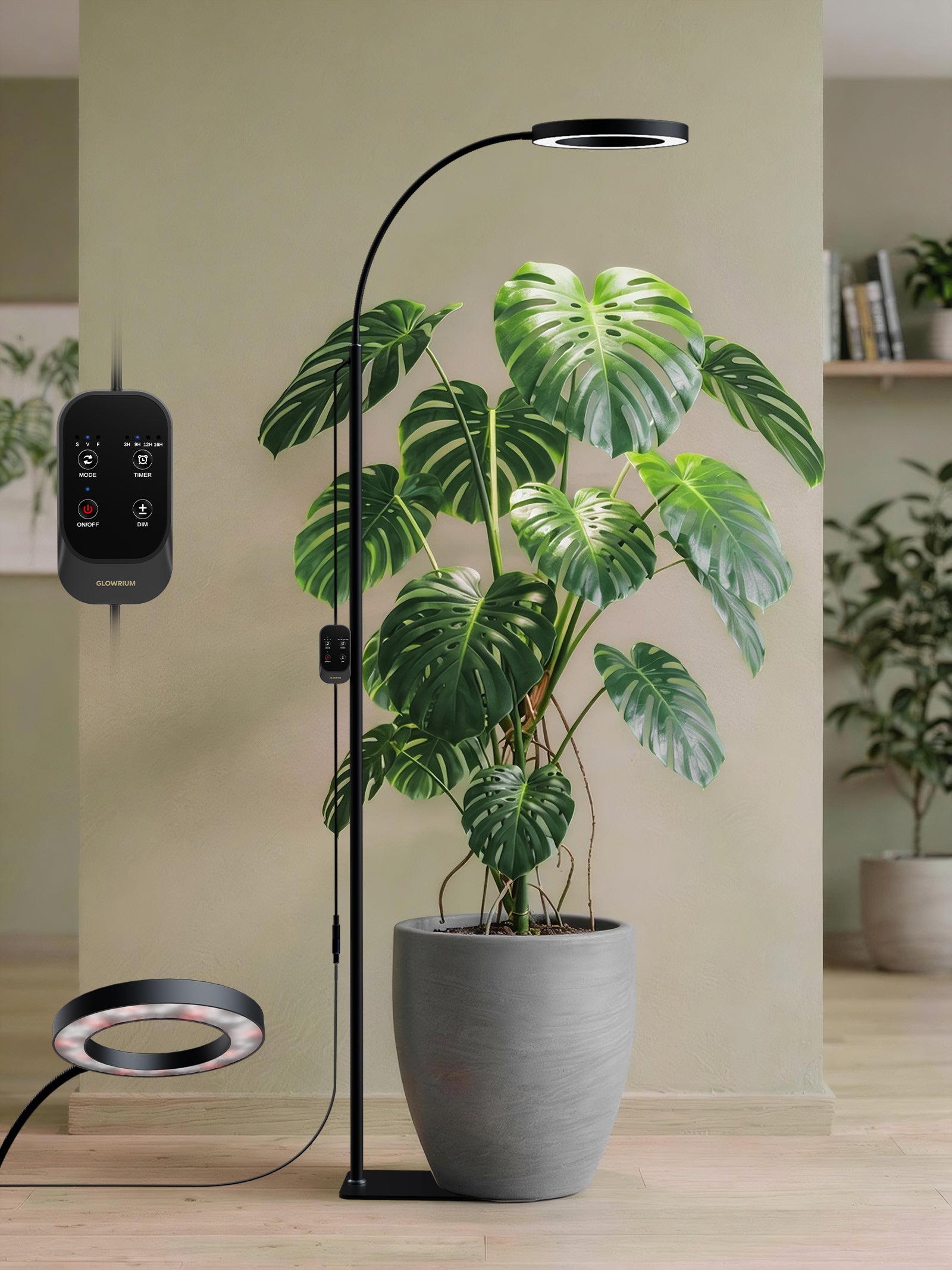 GLOWRIUM G2 20W Black Single Head Full Spectrum LED Floor Grow Light for Indoor Plants