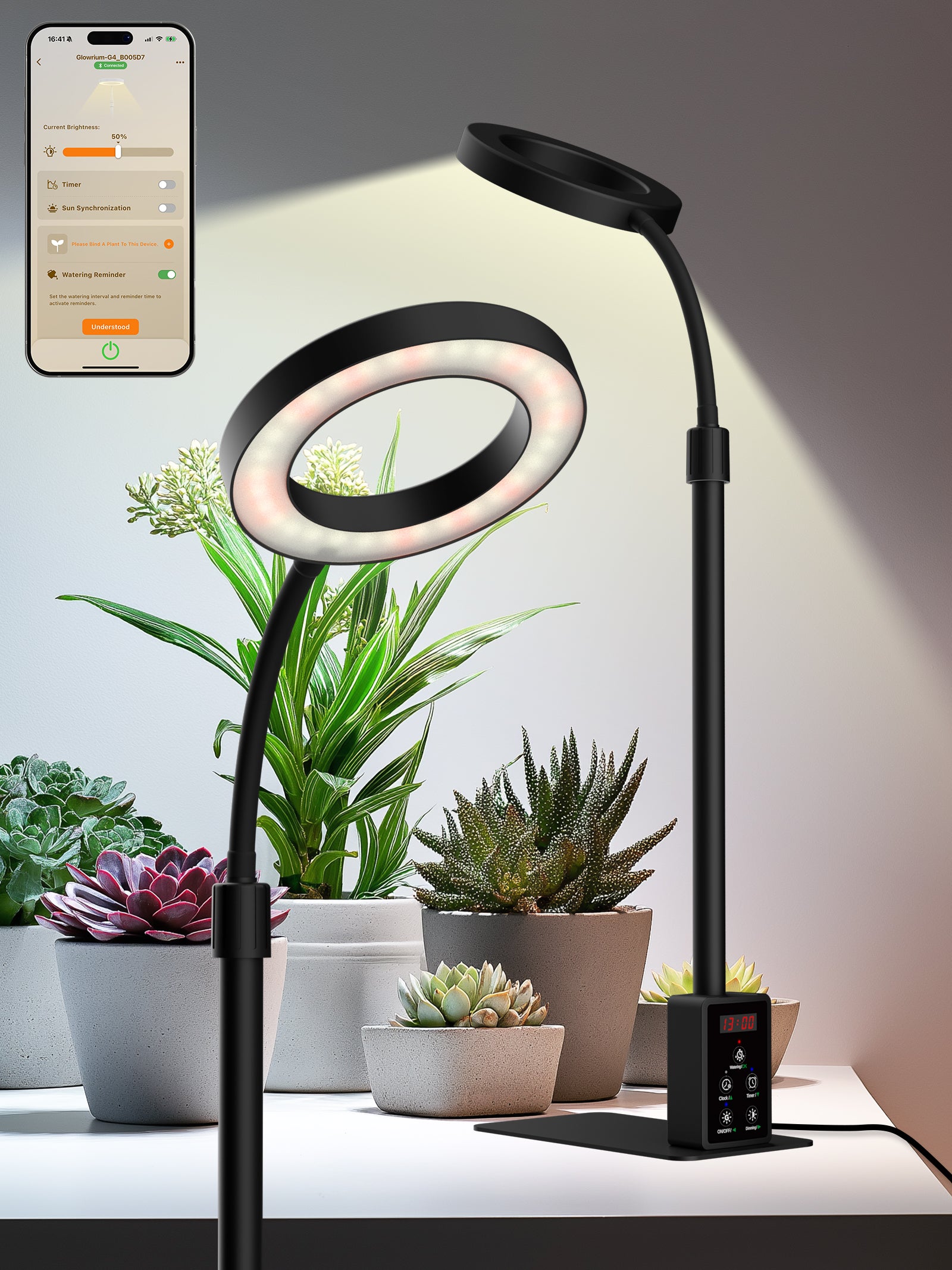 Glowrium Smart Grow Light – 12W Full-Spectrum Indoor Plant Lamp with App Control, Adjustable Height, Plant Care Assistant & Dual Timer