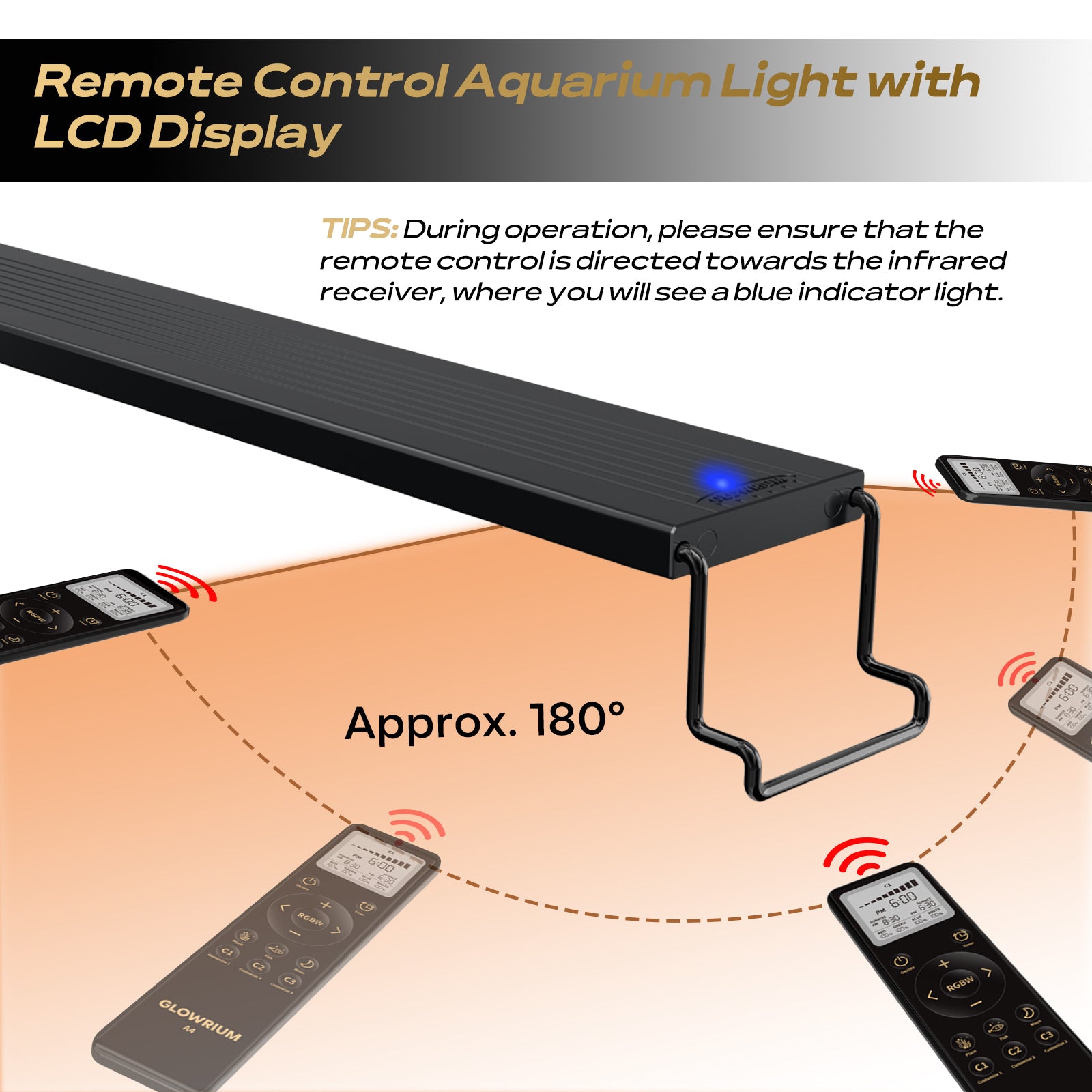 GLOWRIUM LED Aquarium Light, IP67 Waterproof Fish Tank Light with Auto Timer, Full Spectrum Freshwater Planted Tank Light, Dimmable RGB+W+Moon LEDs with High Performance