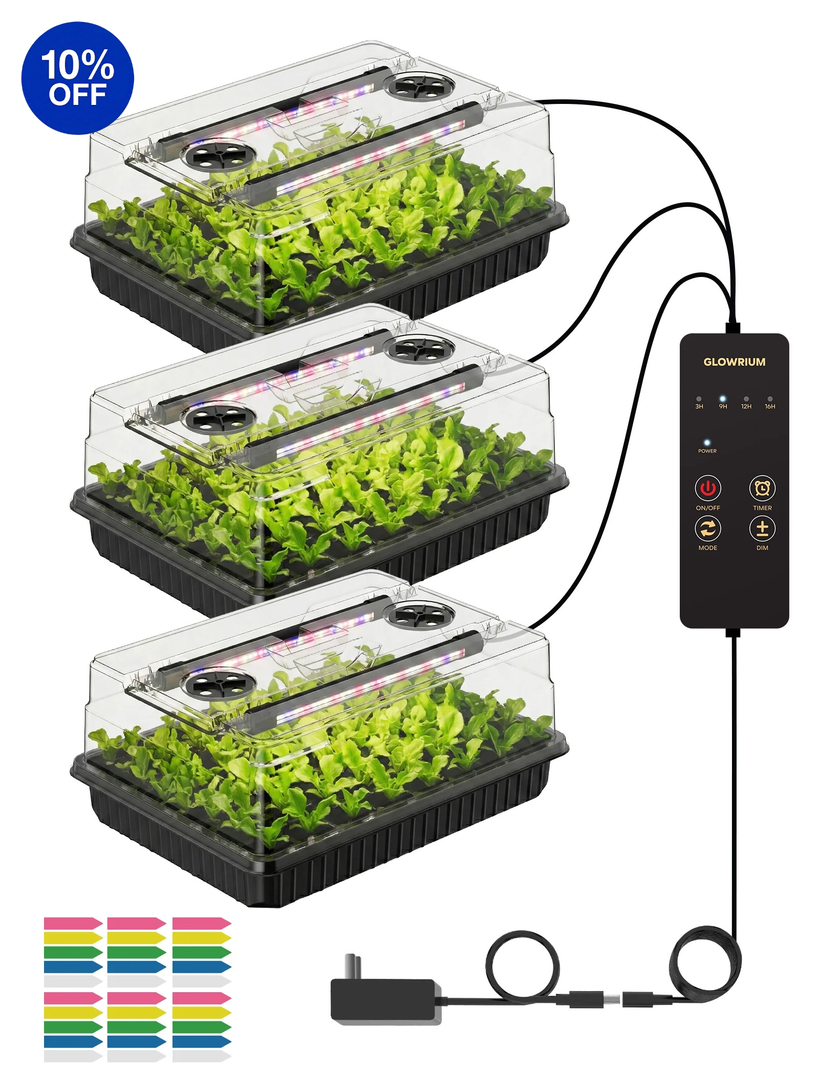 GLOWRIUM G9 Seed Starter Kit with 30W Grow Lights and 3-Pack Trays