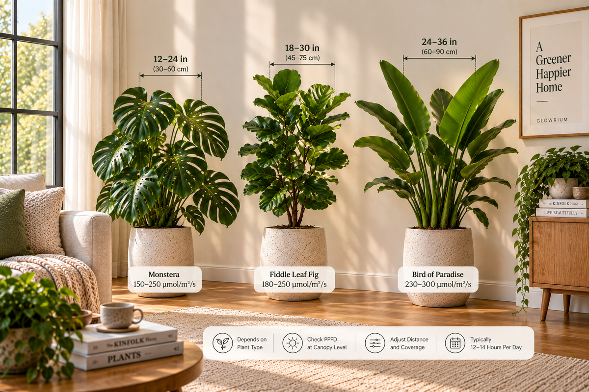 How Far Should a Grow Light Be From Large Indoor Plants?