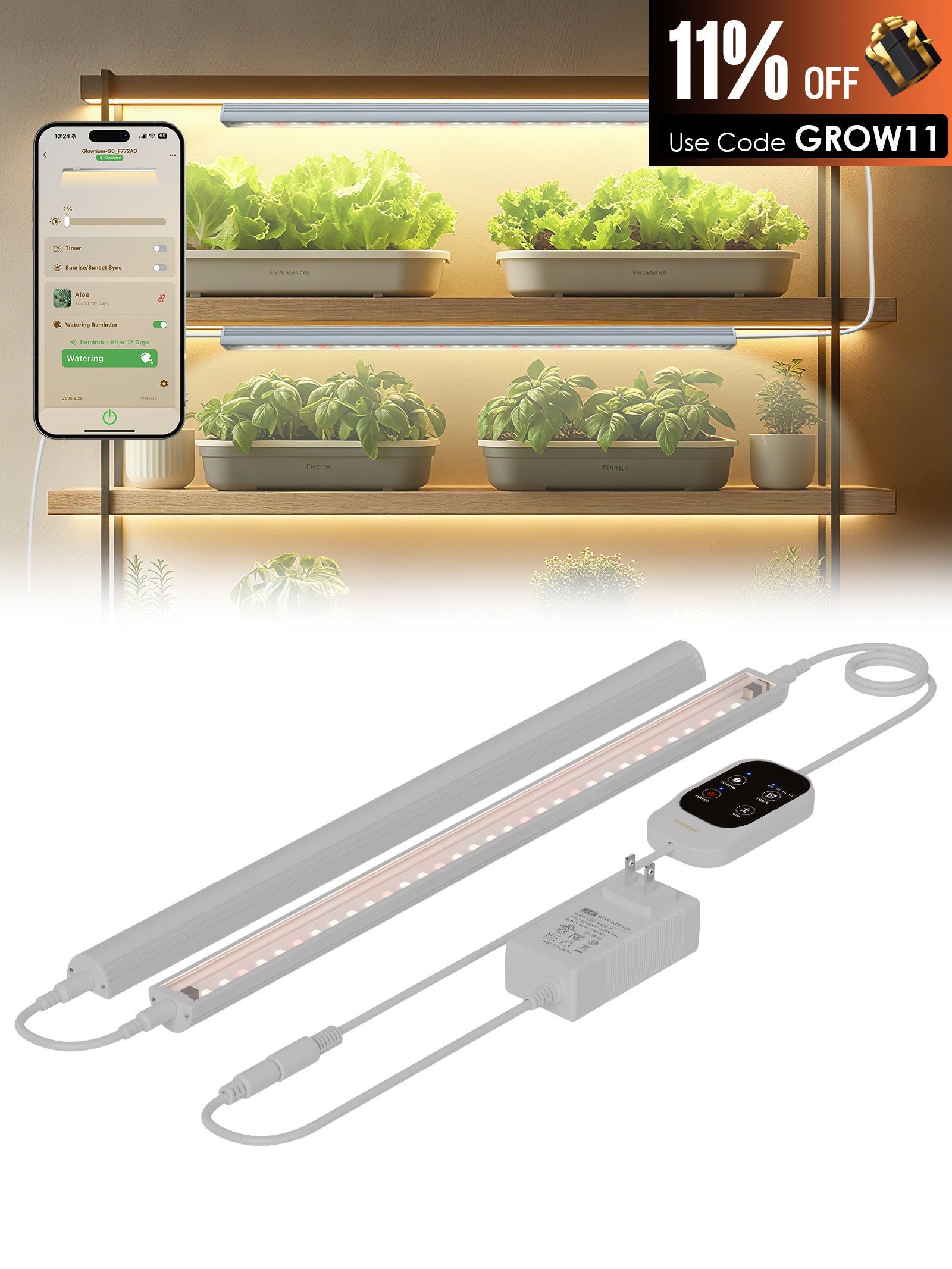 Smart LED Grow Light for Indoor Plants-G6 Full Spectrum 3500K, Auto Timer, Stepless Dimming, Modular, Plug &amp; Play