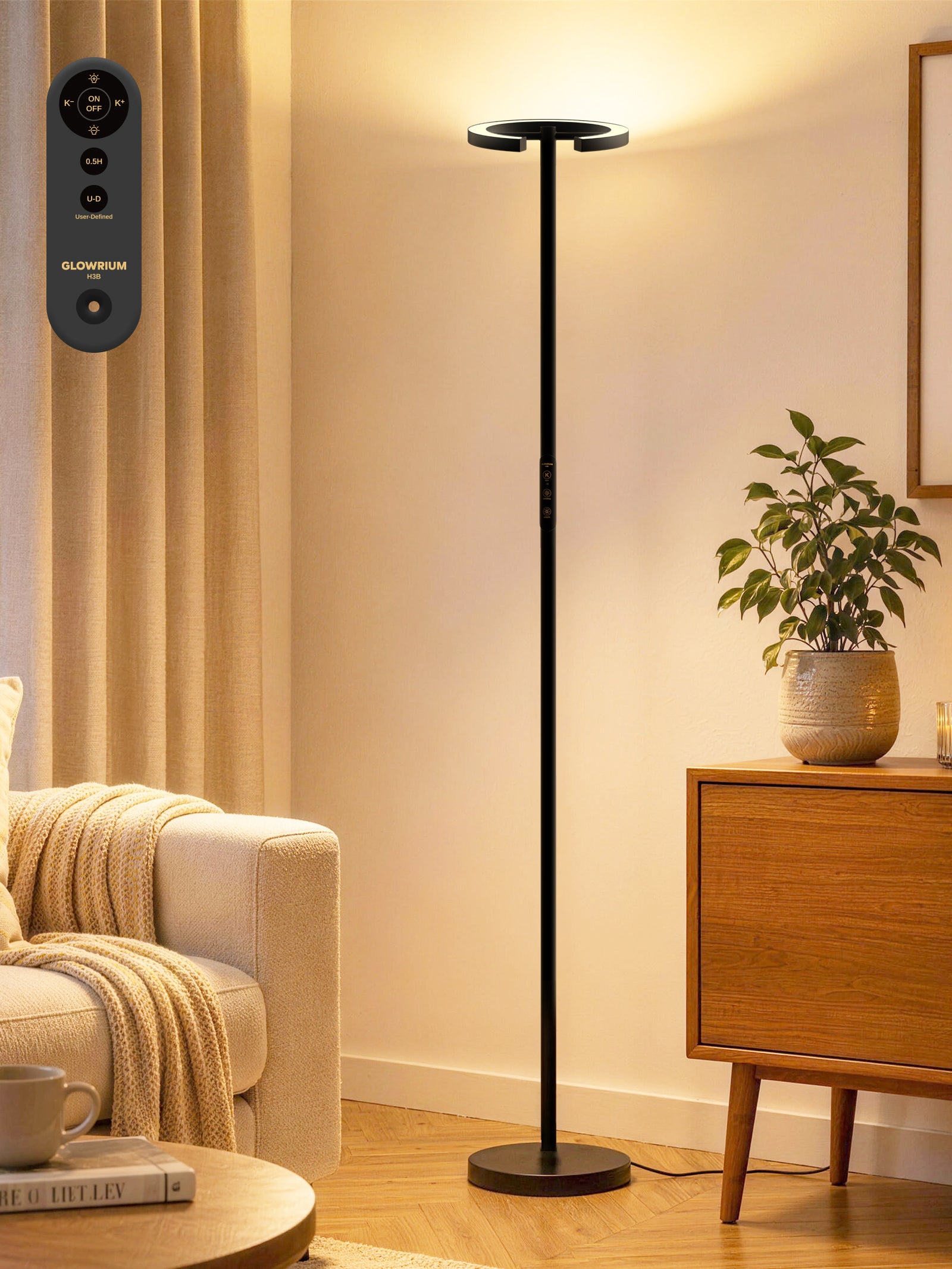 GLOWRIUM-H3B Floor Lamp with Remote 2700K-6500K for Living Room Bedroom Office