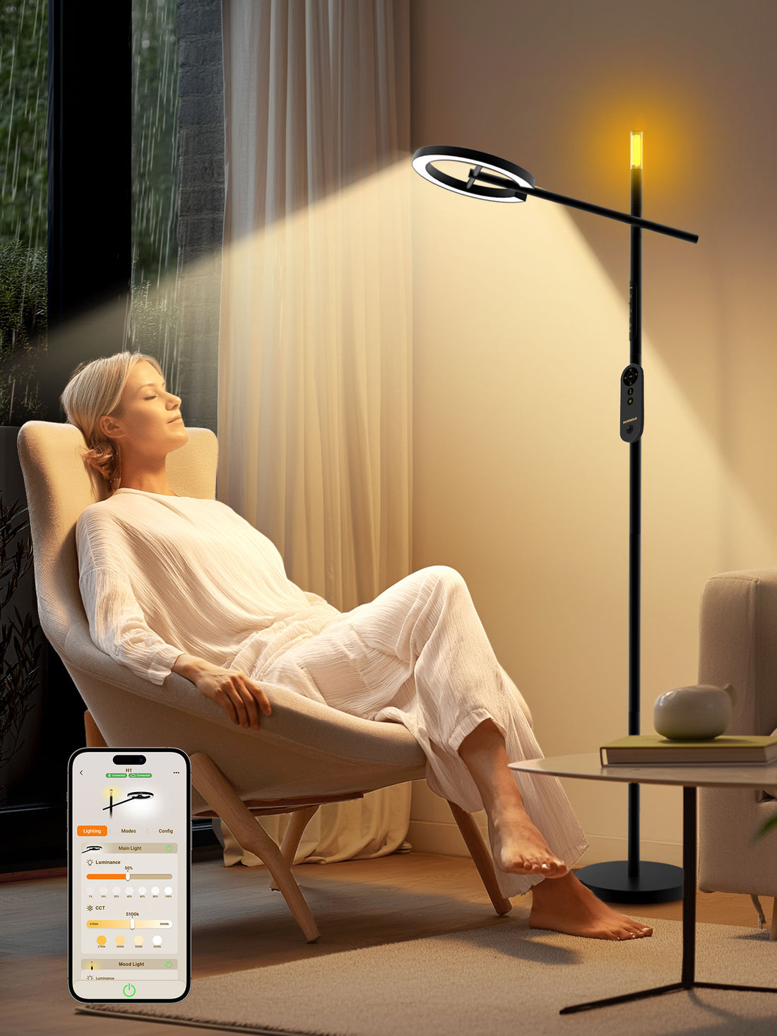 GLOWRIUM-Smart Light Therapy Lamp UV-Free, Stepless Dimming, Circadian Rhythm Support, Smart Control