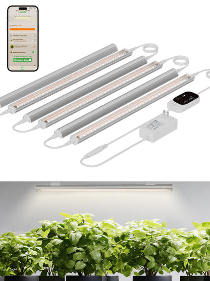 GLOWRIUM Smart Grow Light Strips with App Control – 15" Full Spectrum LED Plant Lights, Auto Timer, 3 Dimming Levels, for Indoor Plants &amp; Shelves-G6 Silver