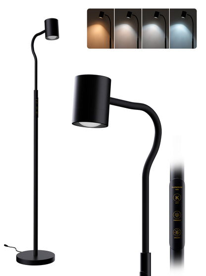 GLOWRIUM 12W LED Smart Reading Floor Lamp H2B – 62" Tall, Dimmable Brightness &amp; Color Temperature, Adjustable Gooseneck Touch Control, Suitable for Living Room, Bedroom, and Home Office