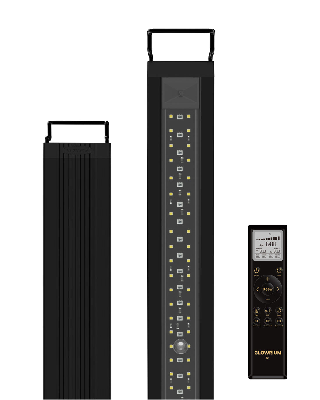 GLOWRIUM LED Aquarium Light, IP67 Waterproof Fish Tank Light with Auto Timer, Full Spectrum Freshwater Planted Tank Light, Dimmable RGB+W+Moon LEDs with High Performance