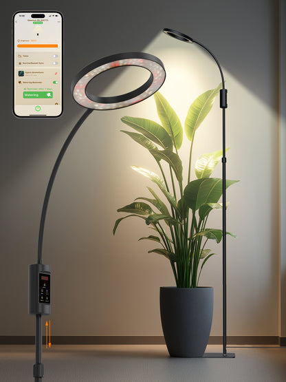 Smart Floor LED Grow Light 48W G5 – Dual-Head Full Spectrum, Adjustable Height, Stepless Dimming, Auto-Timer for Most Indoor Plants