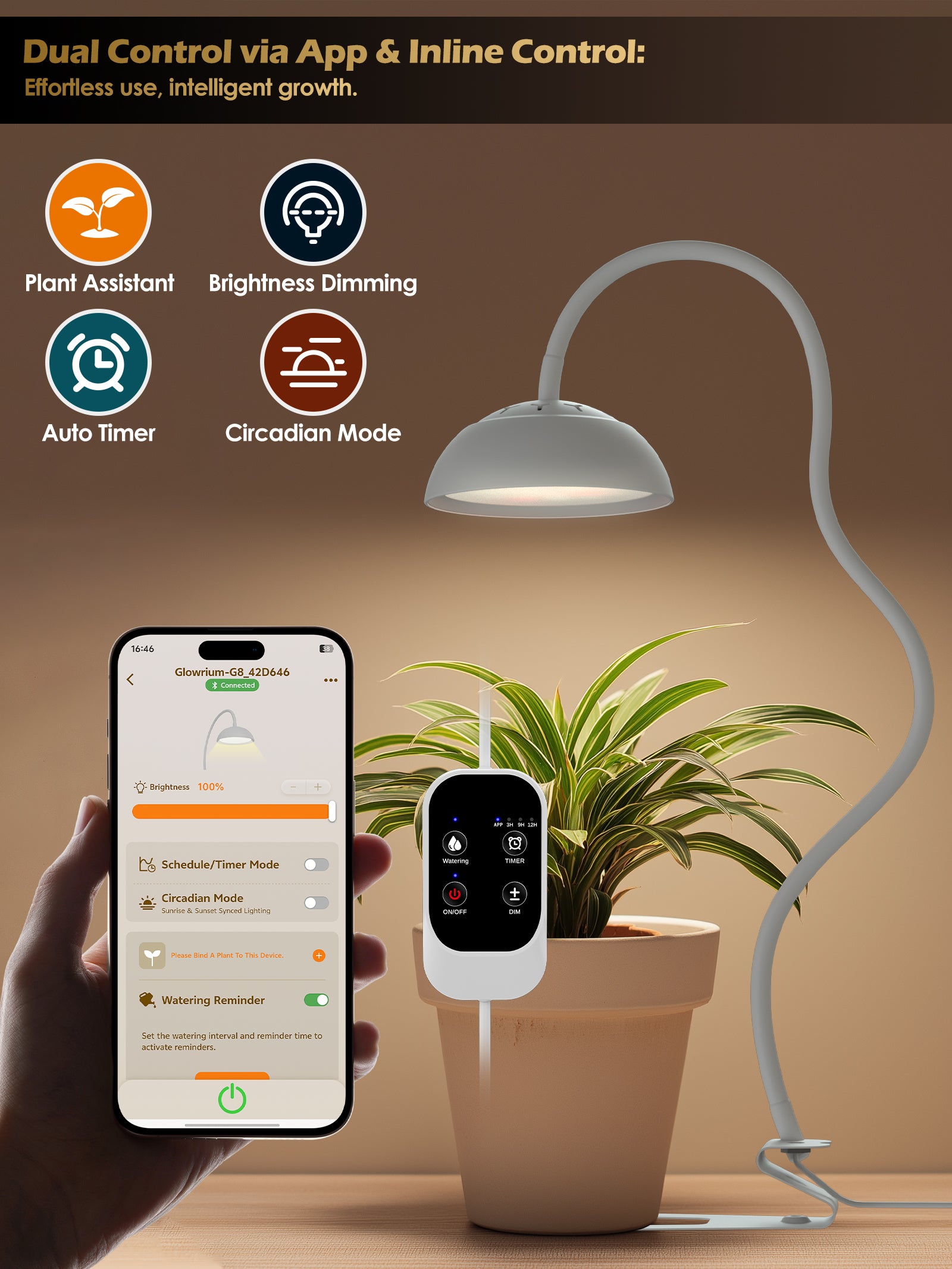 GLOWRIUM Smart Grow Light 10W – Full Spectrum LED for Indoor Plants-G8